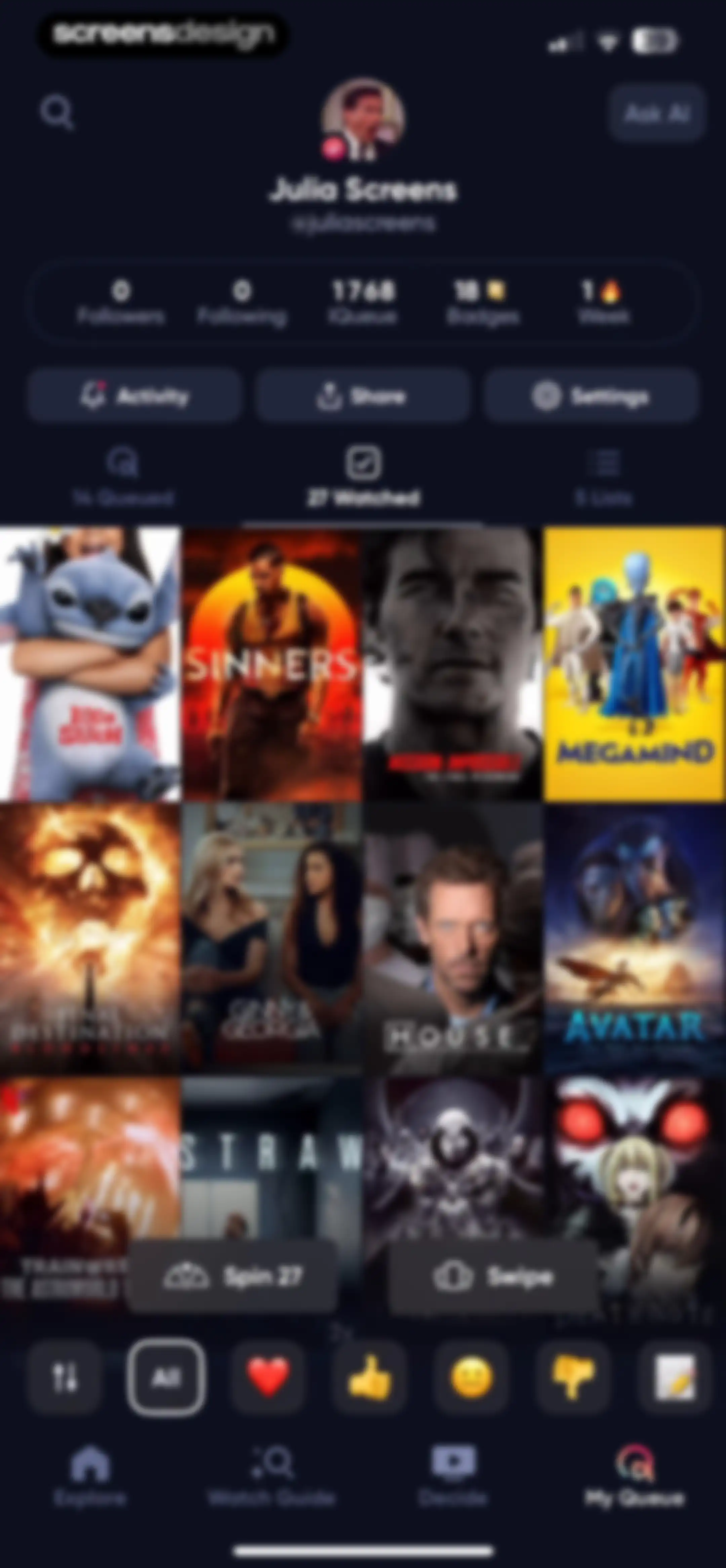 Queue - Find Movies & Shows screen 140