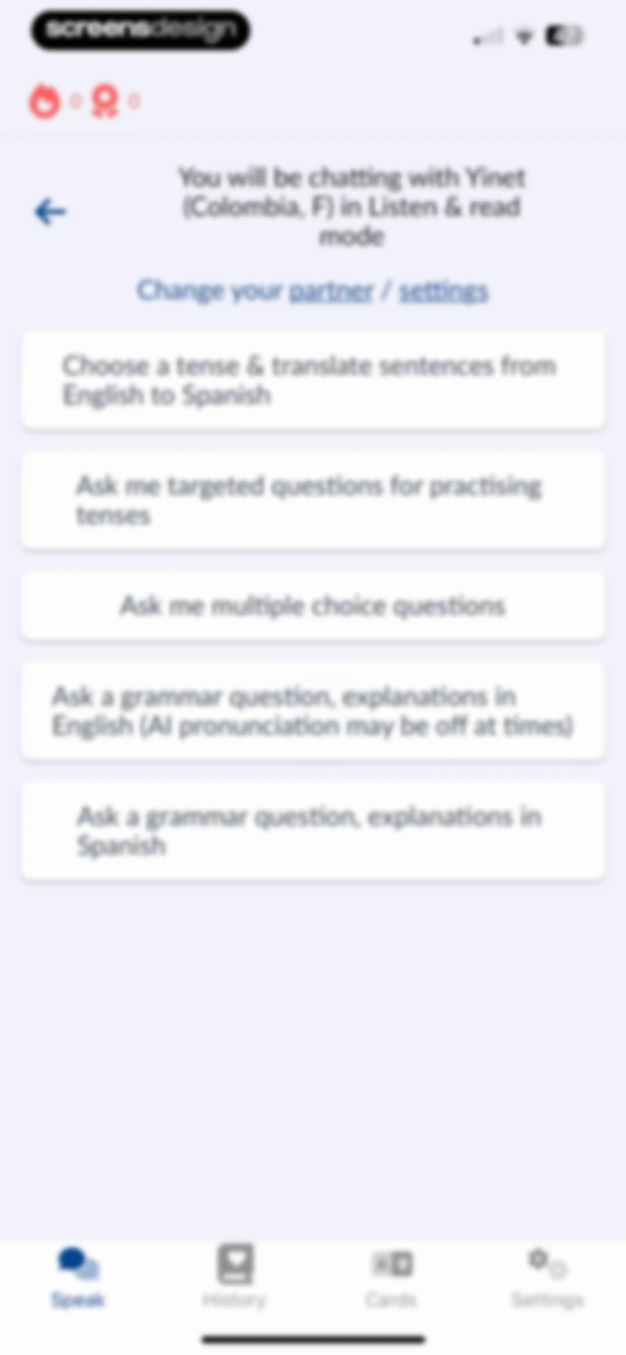 Langua: AI language learning screen 73