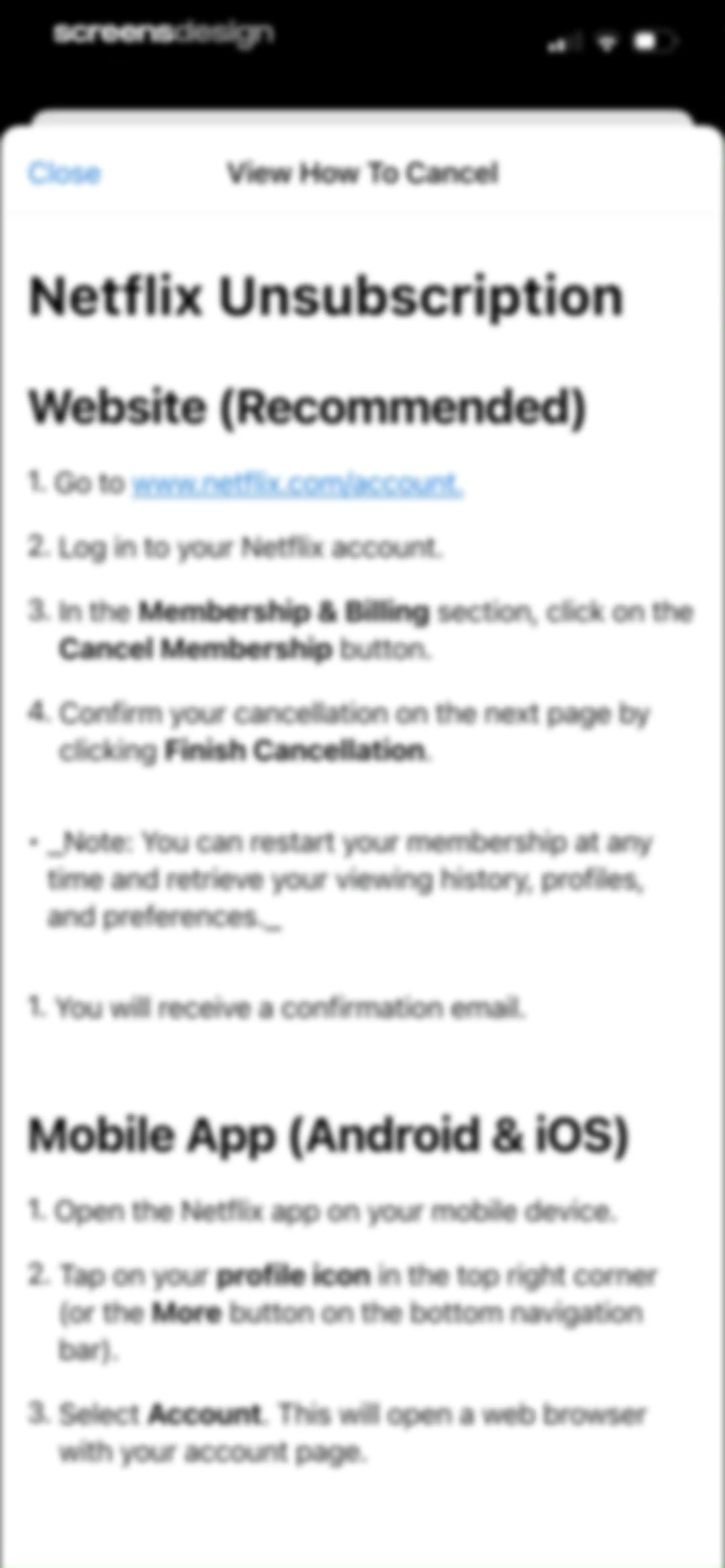 Feenko: Cancel Subscription screen 48