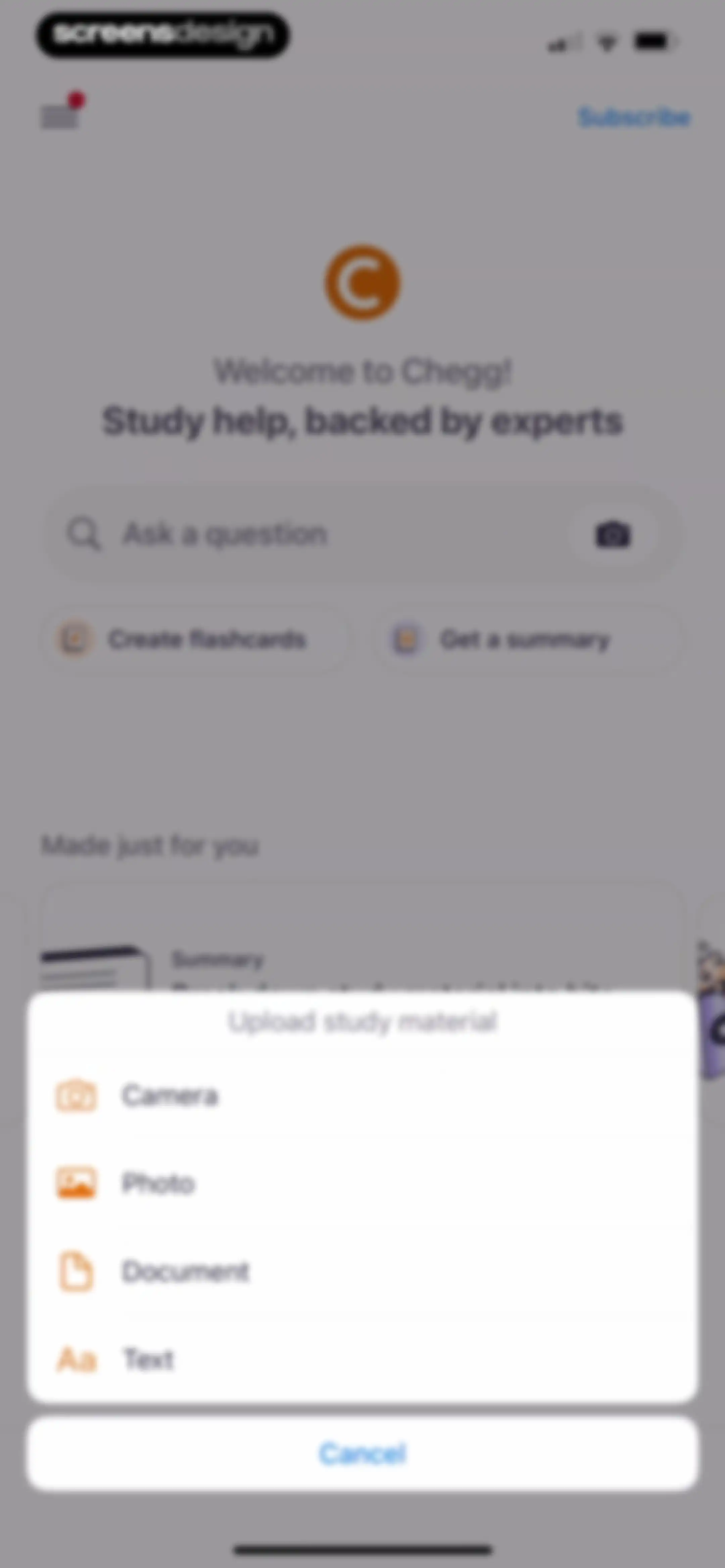 Chegg Study - Homework Help screen 50