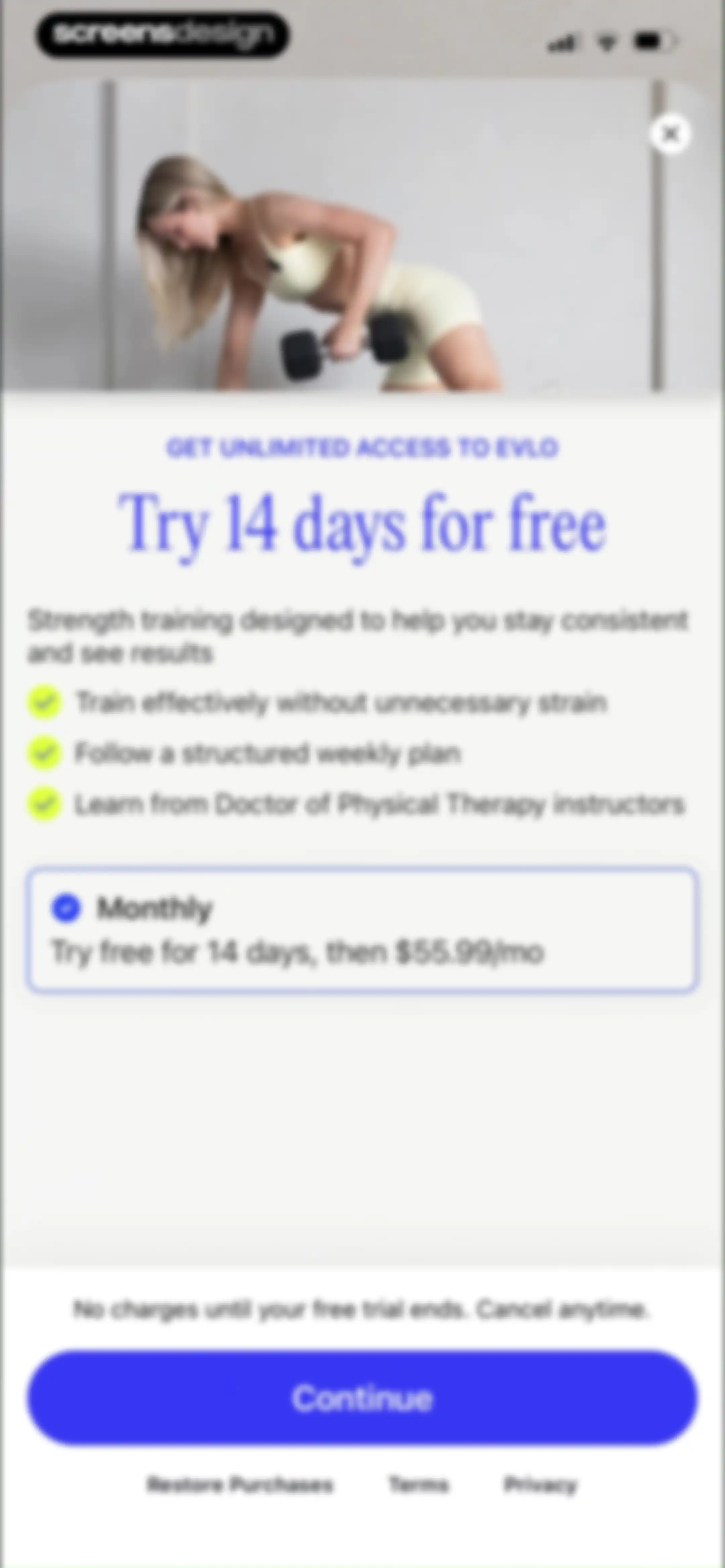Evlo Fitness screen 3