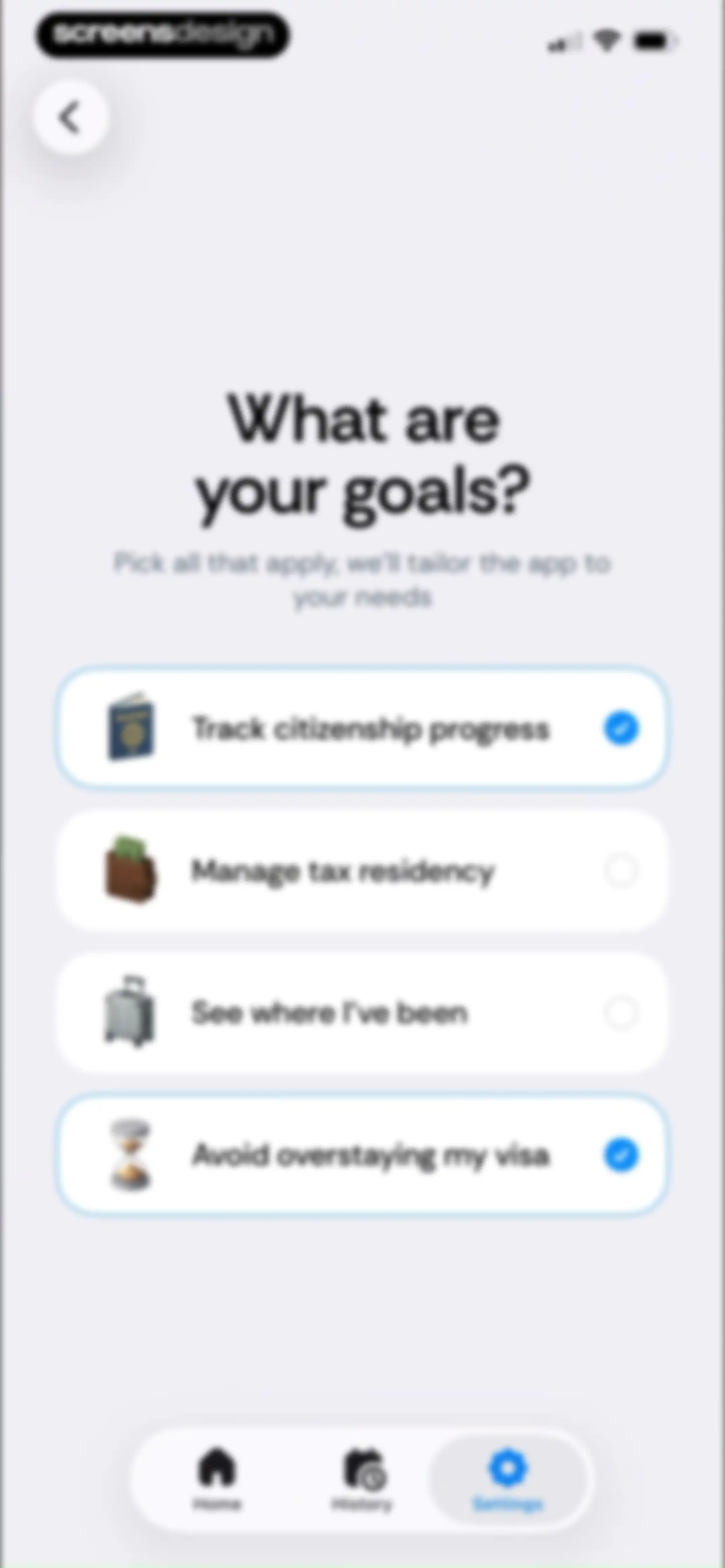 Country Days Tracker: Bounded screen 91