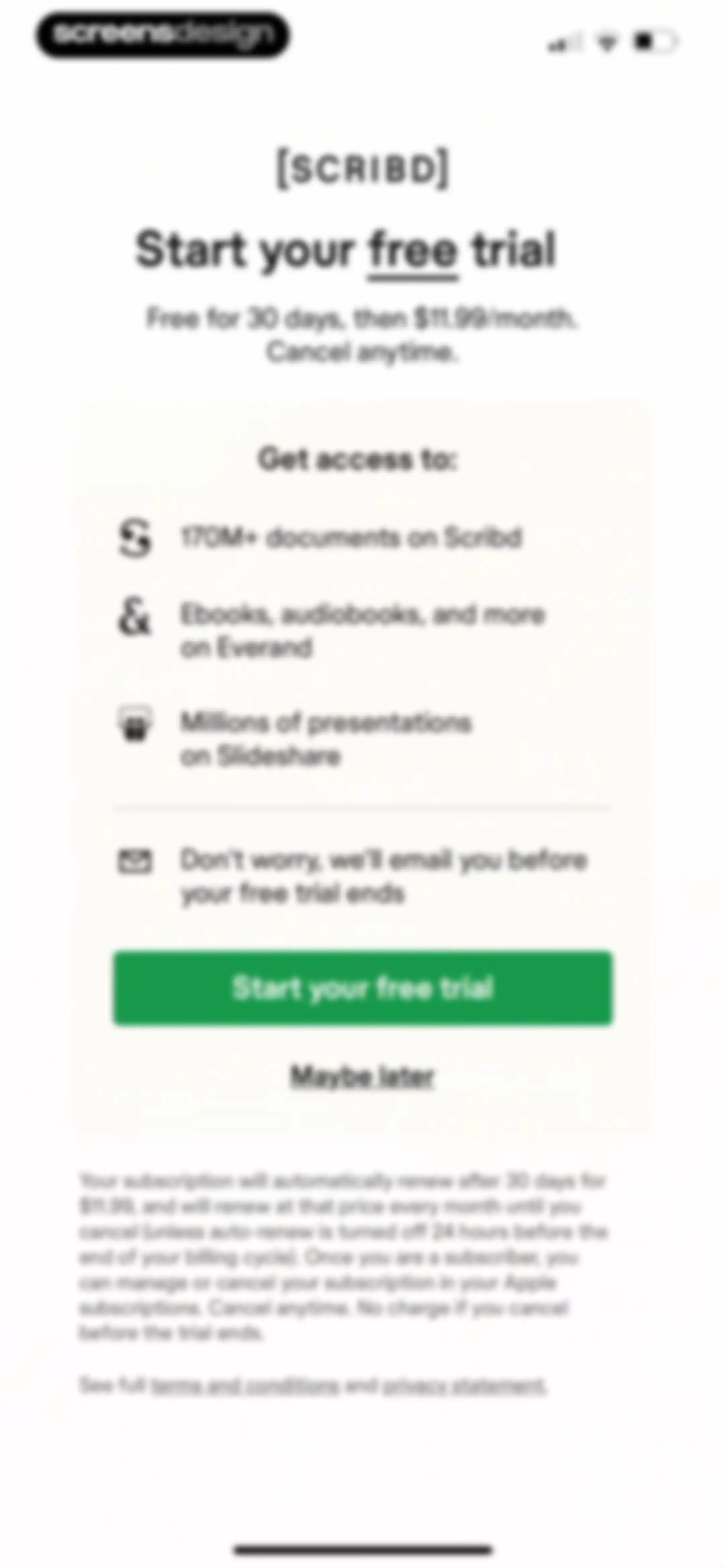 Scribd: 170M+ documents screen 13