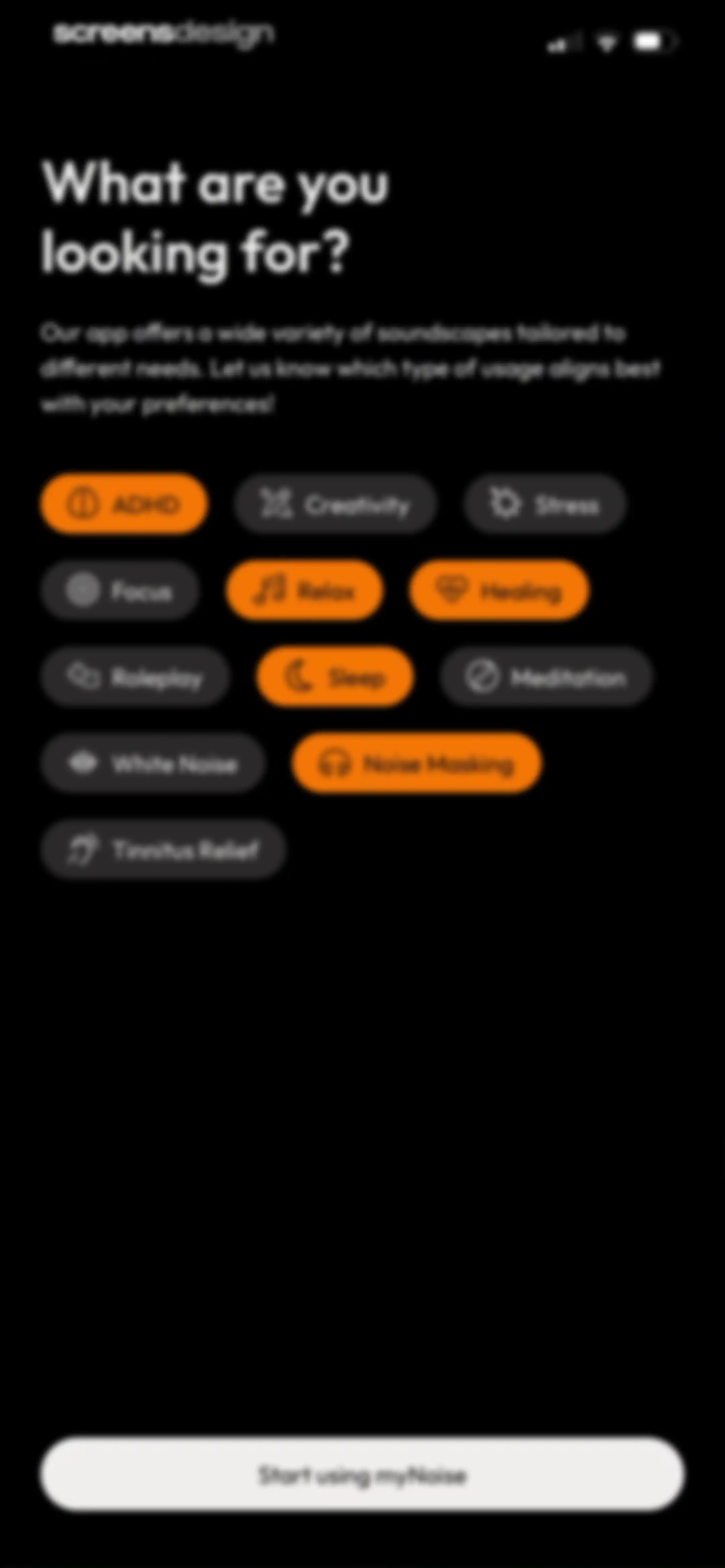 myNoise: Focus · Relax · Sleep screen 4