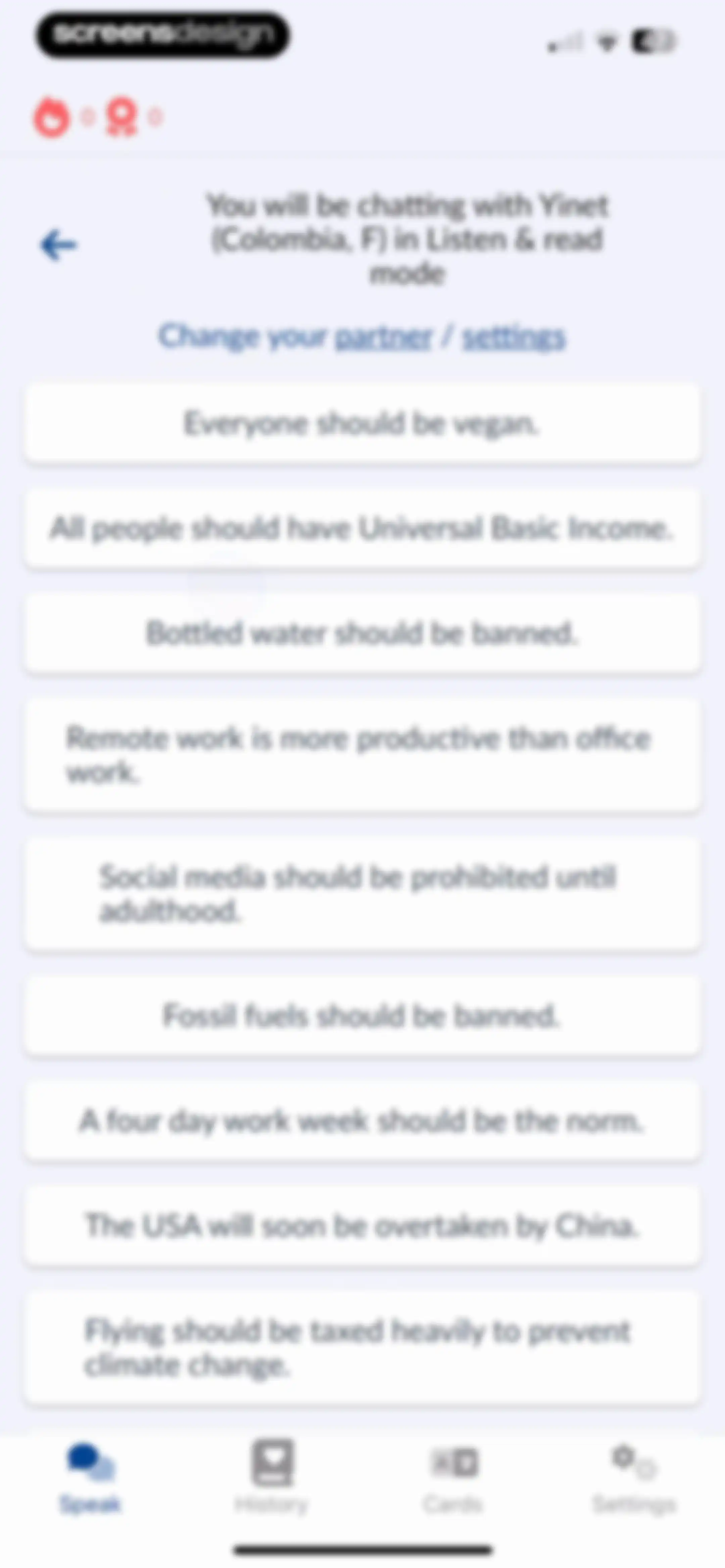 Langua: AI language learning screen 71