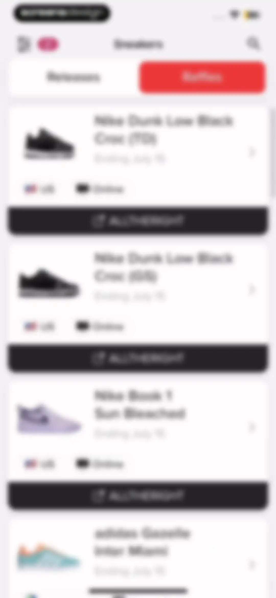 Sneakers Drops: Release＋Raffle screen 25