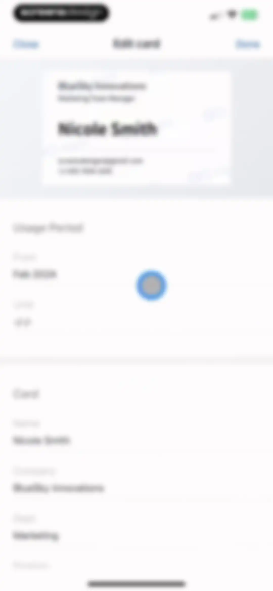 Eight: Business Card Manager screen 43
