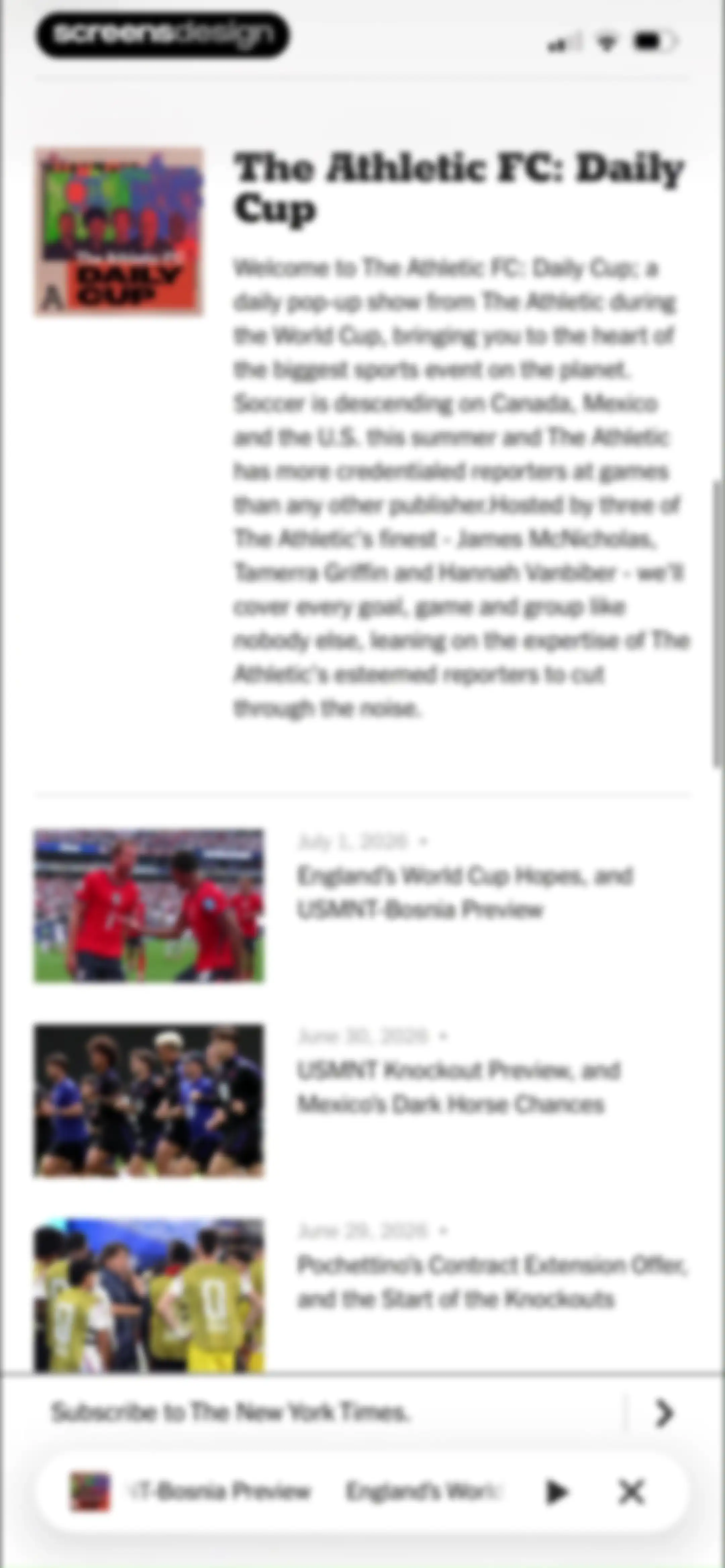 NYTimes: US and Global News screen 25