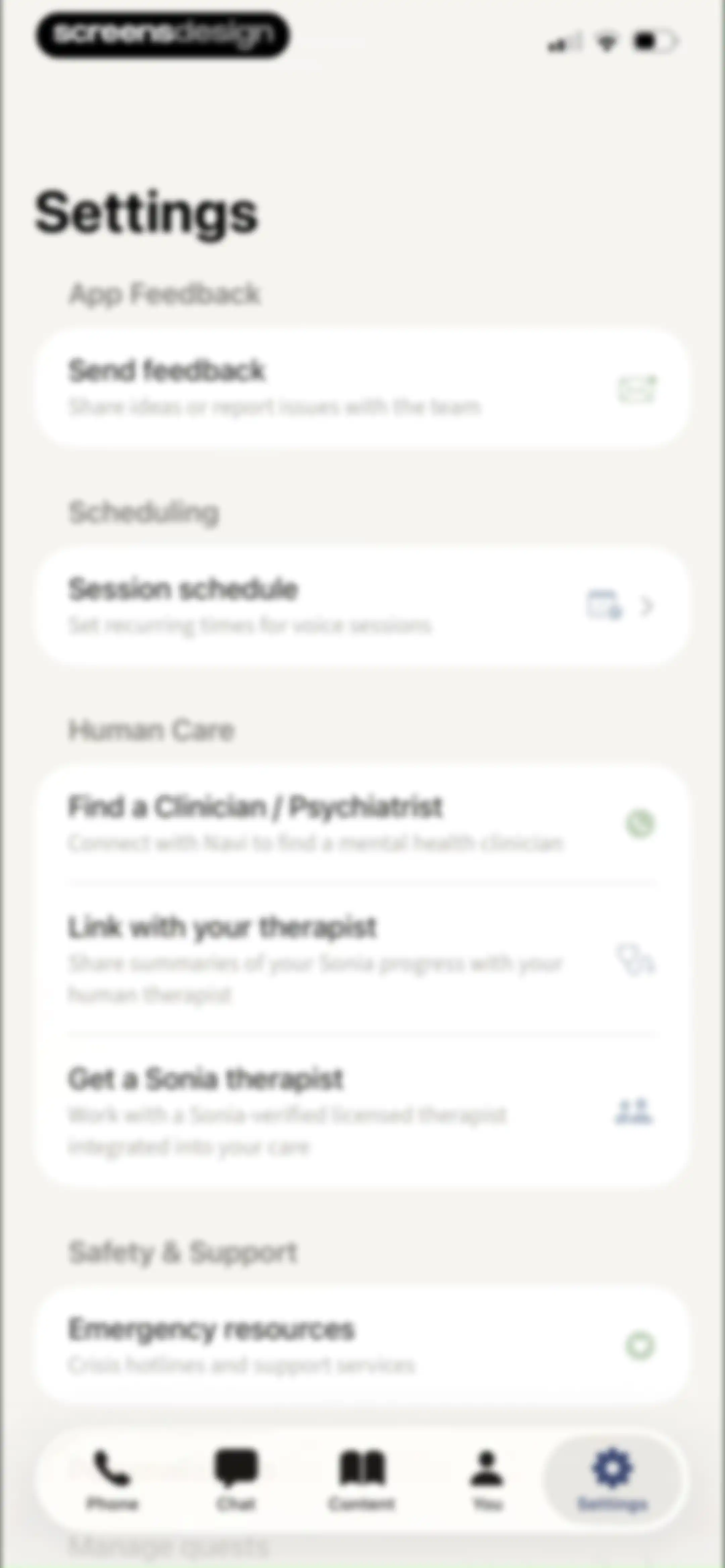 Sonia: AI for Mental Health screen 102