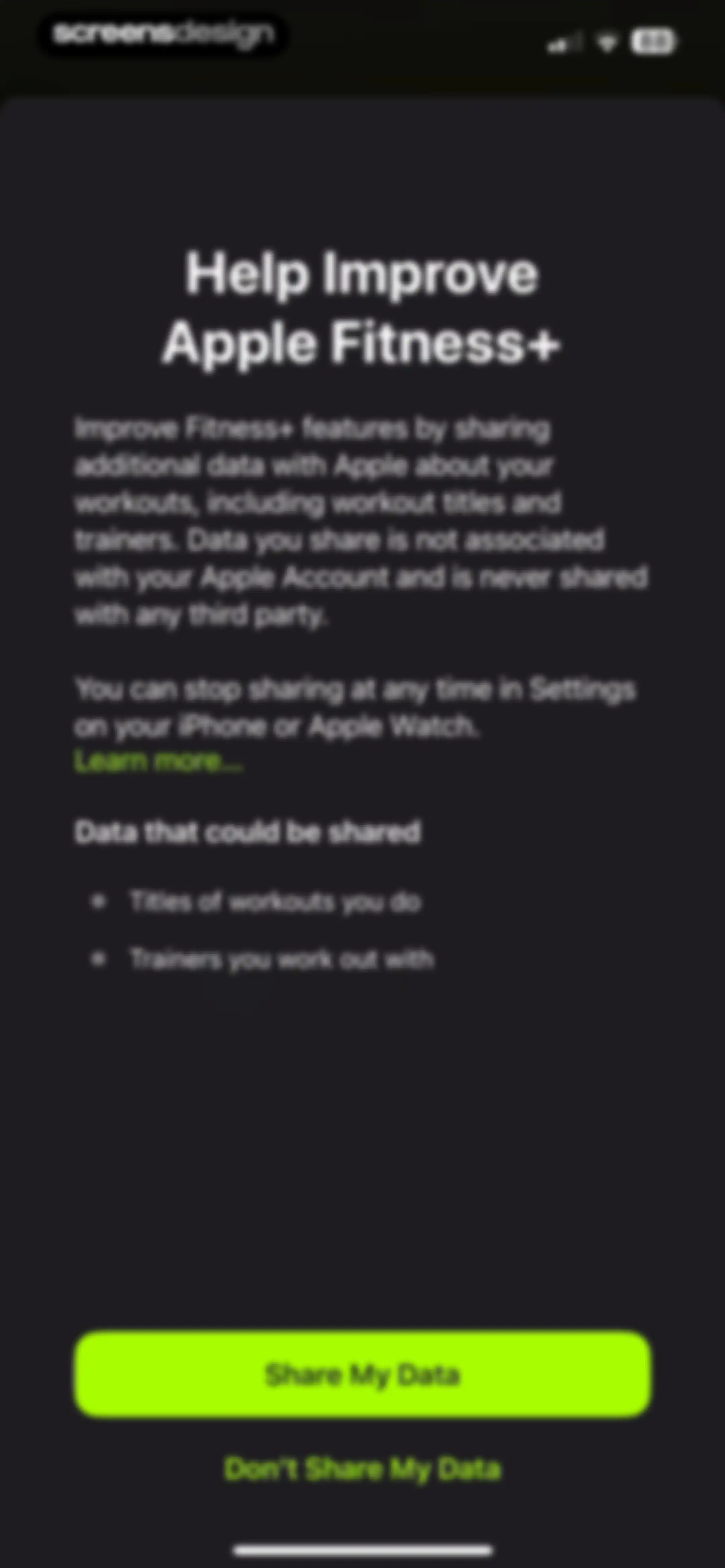 Apple Fitness screen 89