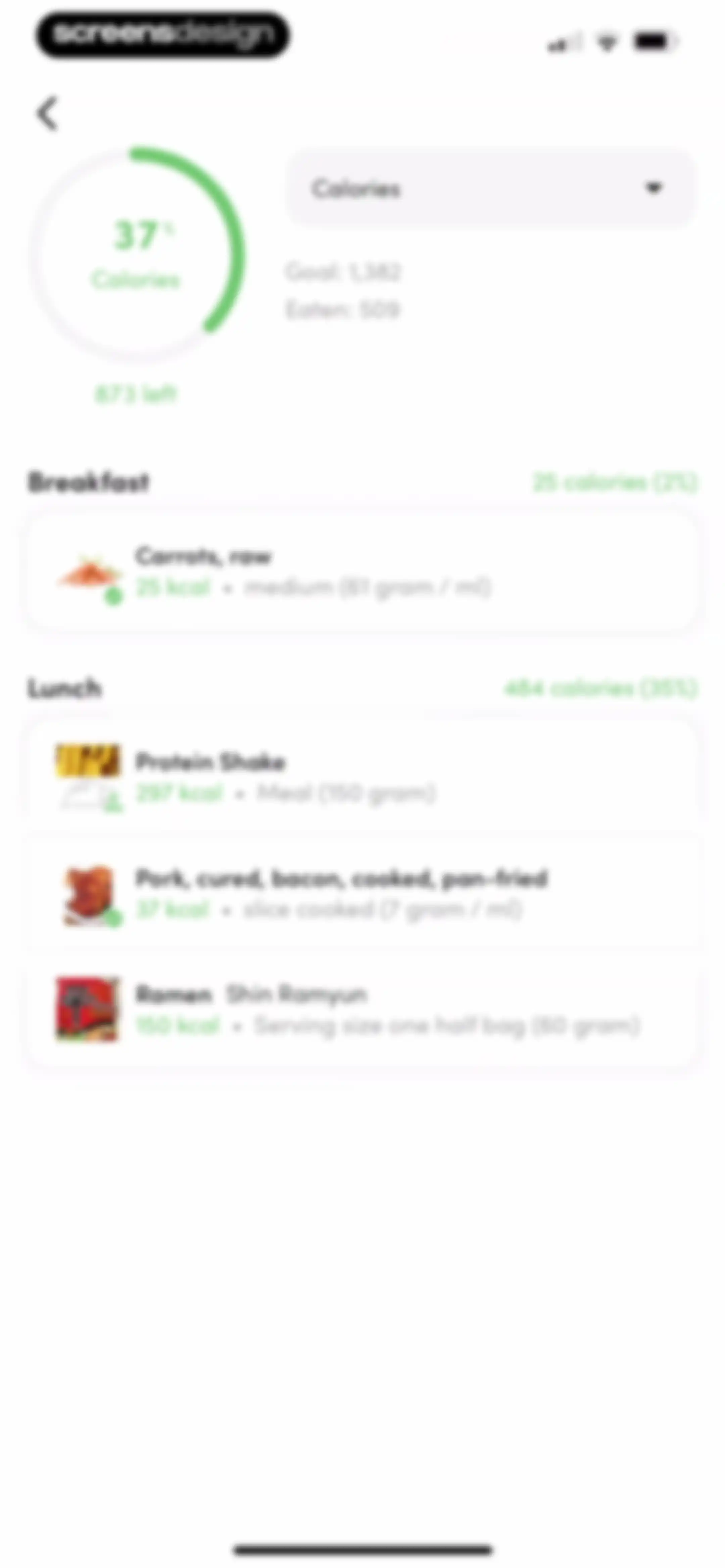 Calories and nutrition tracker screen 70