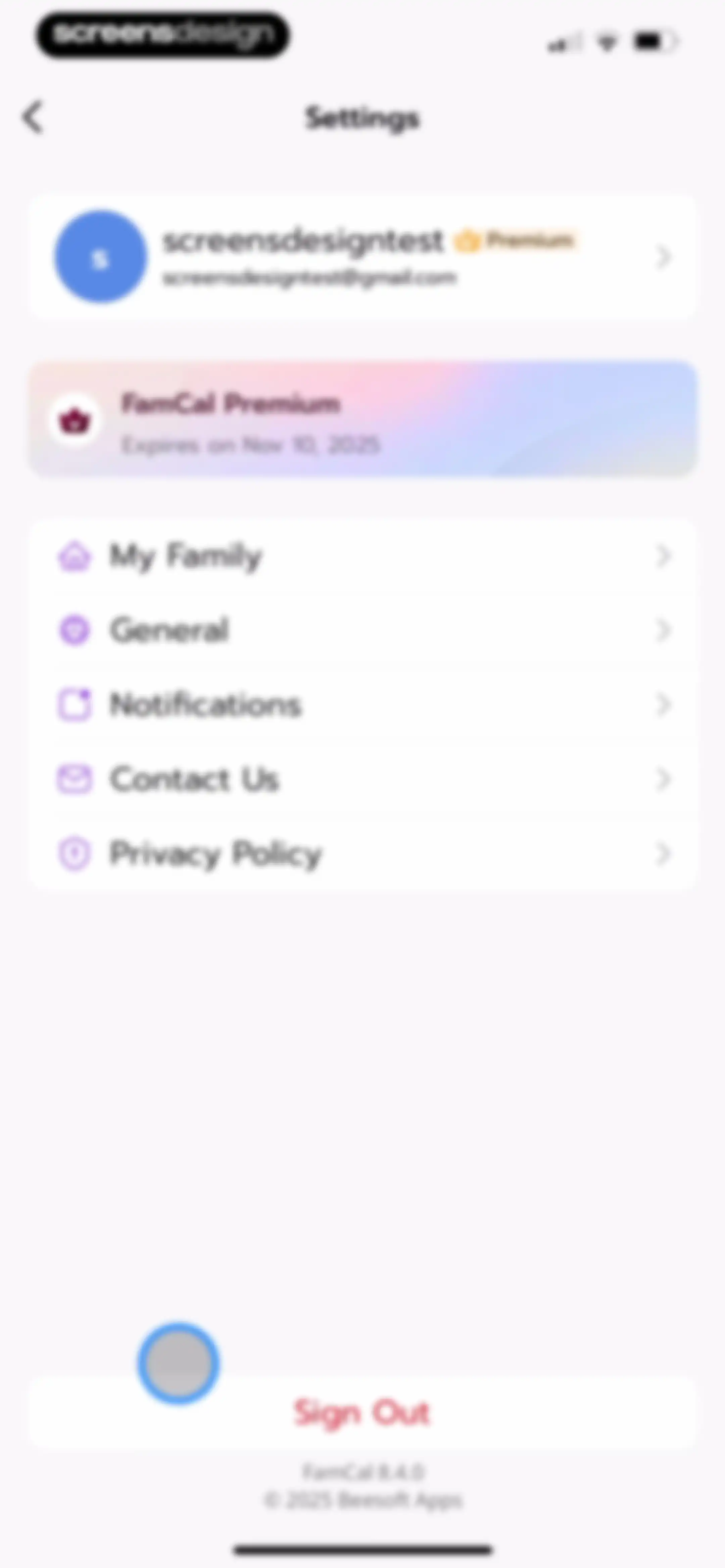Shared Family Calendar: FamCal screen 100
