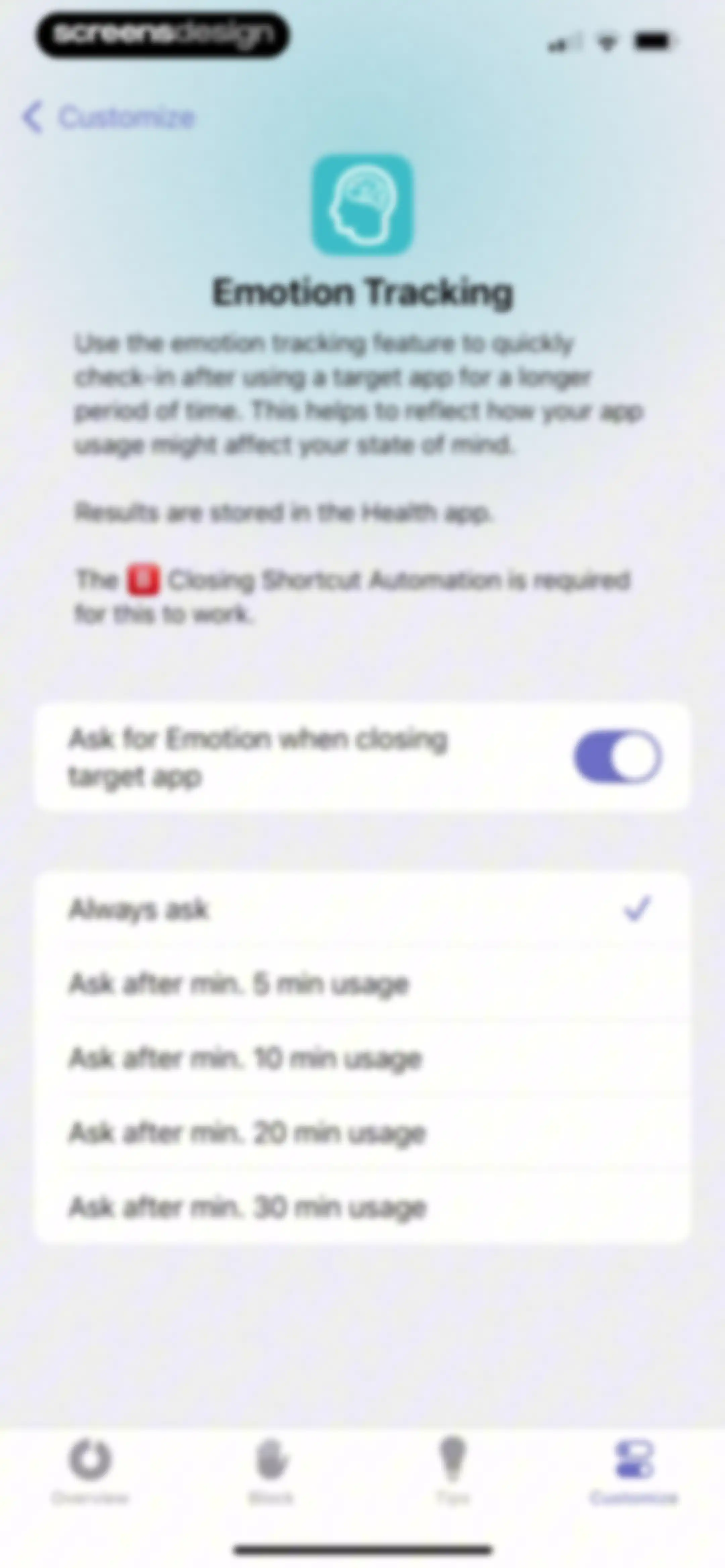 one sec | screen time + focus screen 96