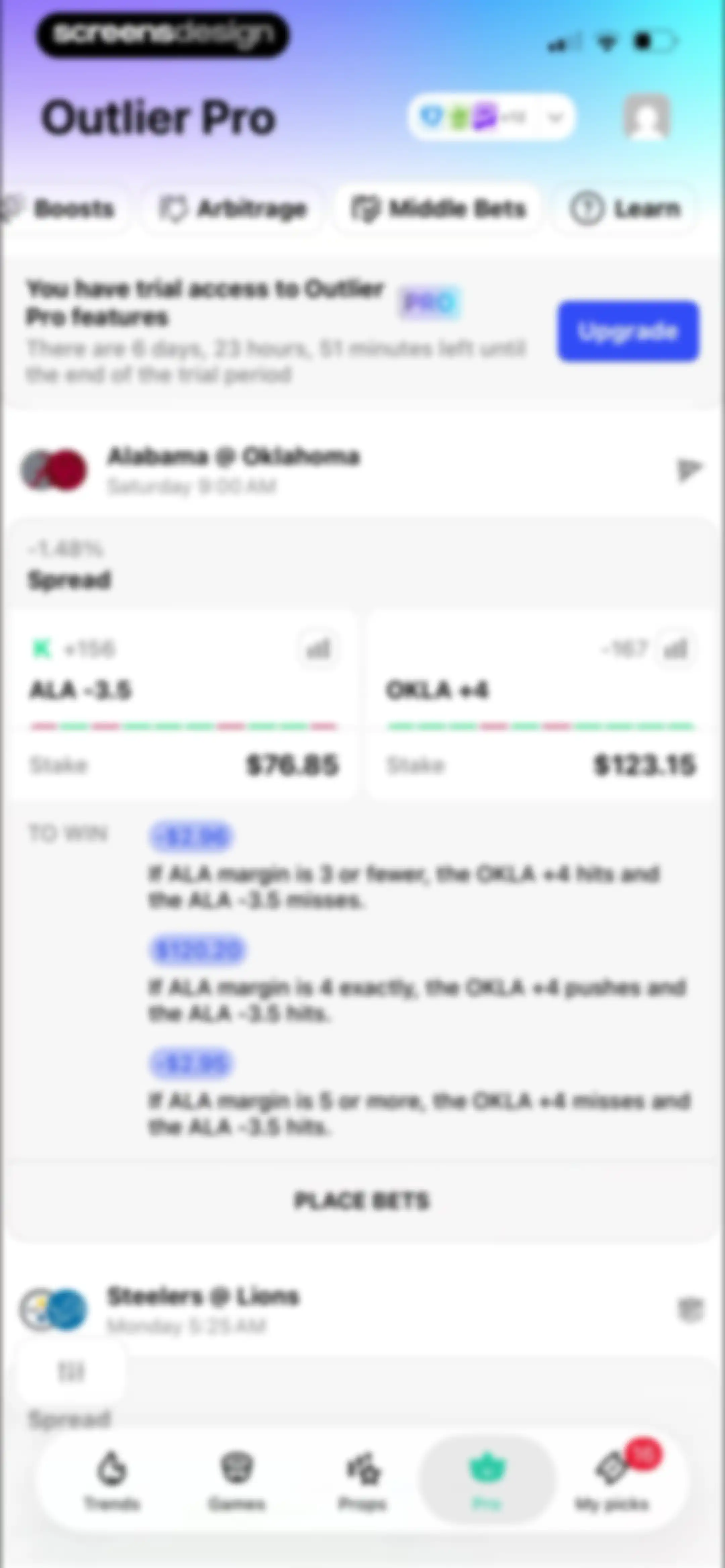 Outlier: Smart Sports Betting screen 103