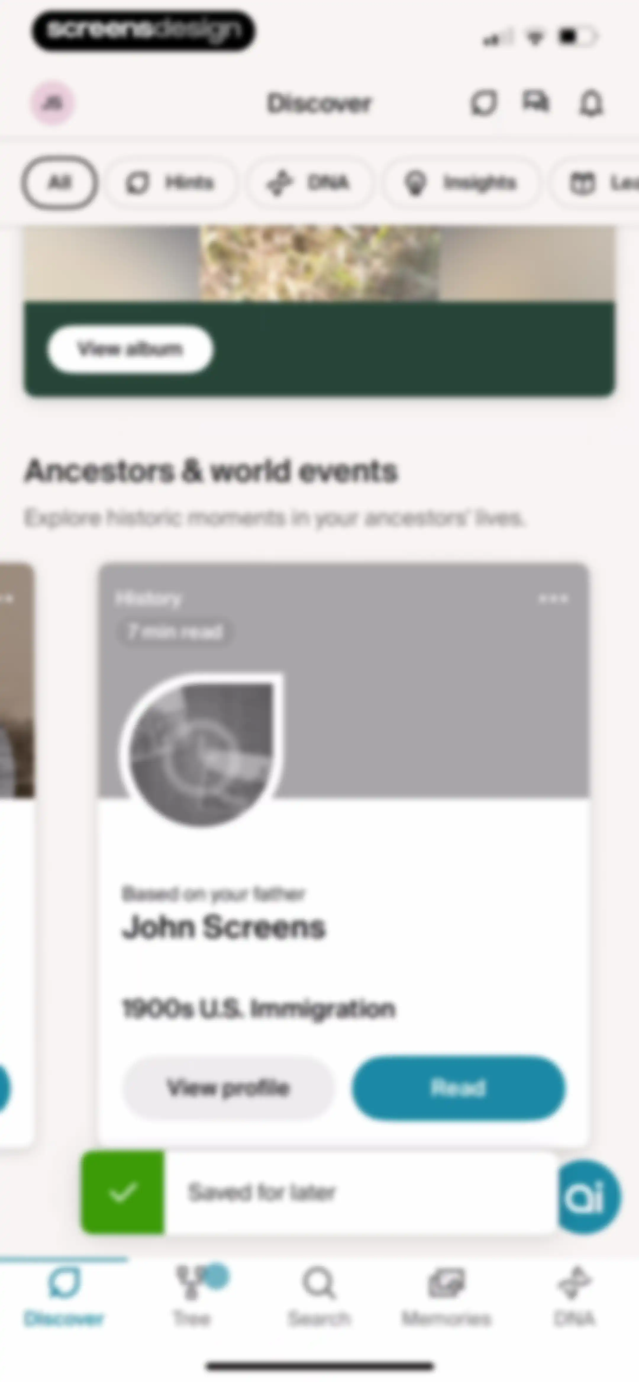 Ancestry: Family History & DNA screen 158