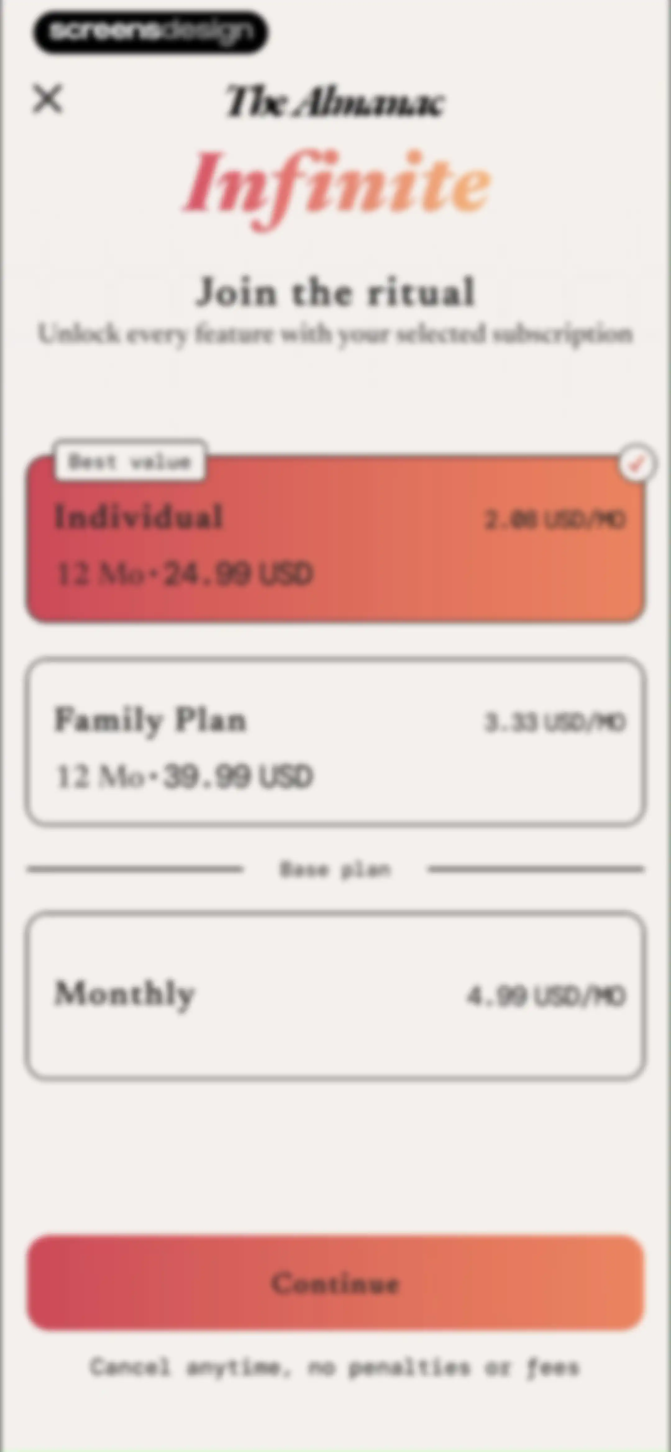 The Almanac screen 62