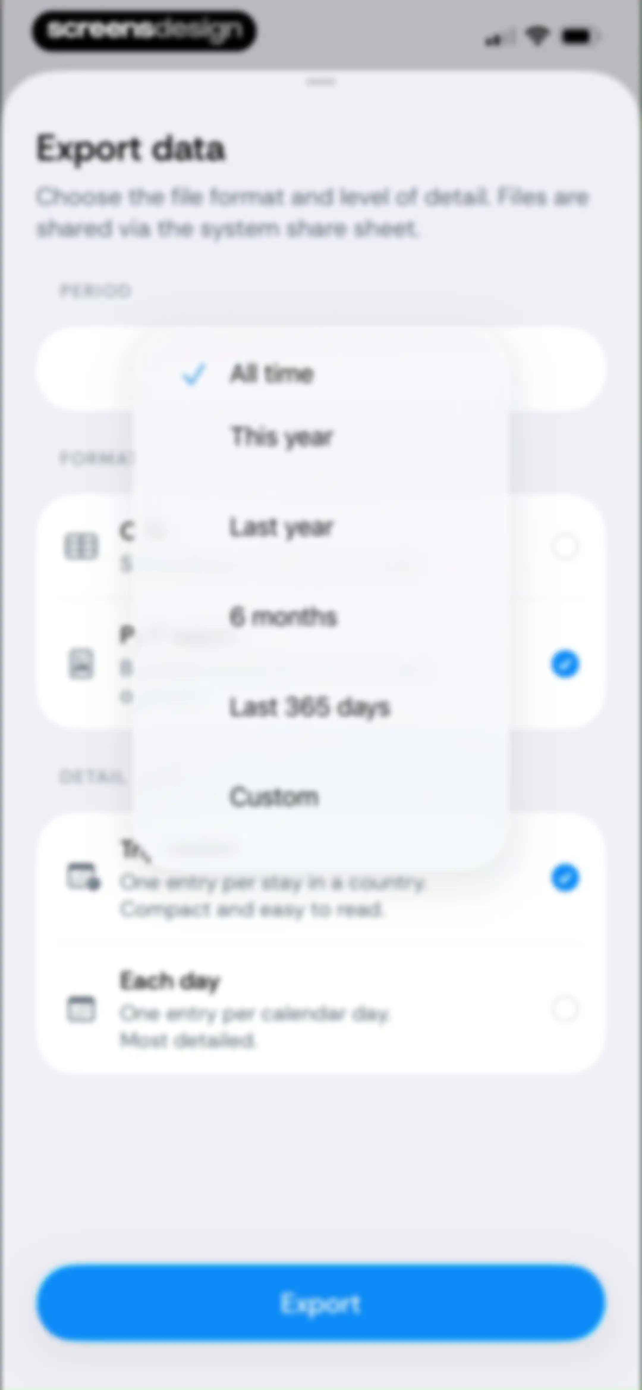 Country Days Tracker: Bounded screen 95