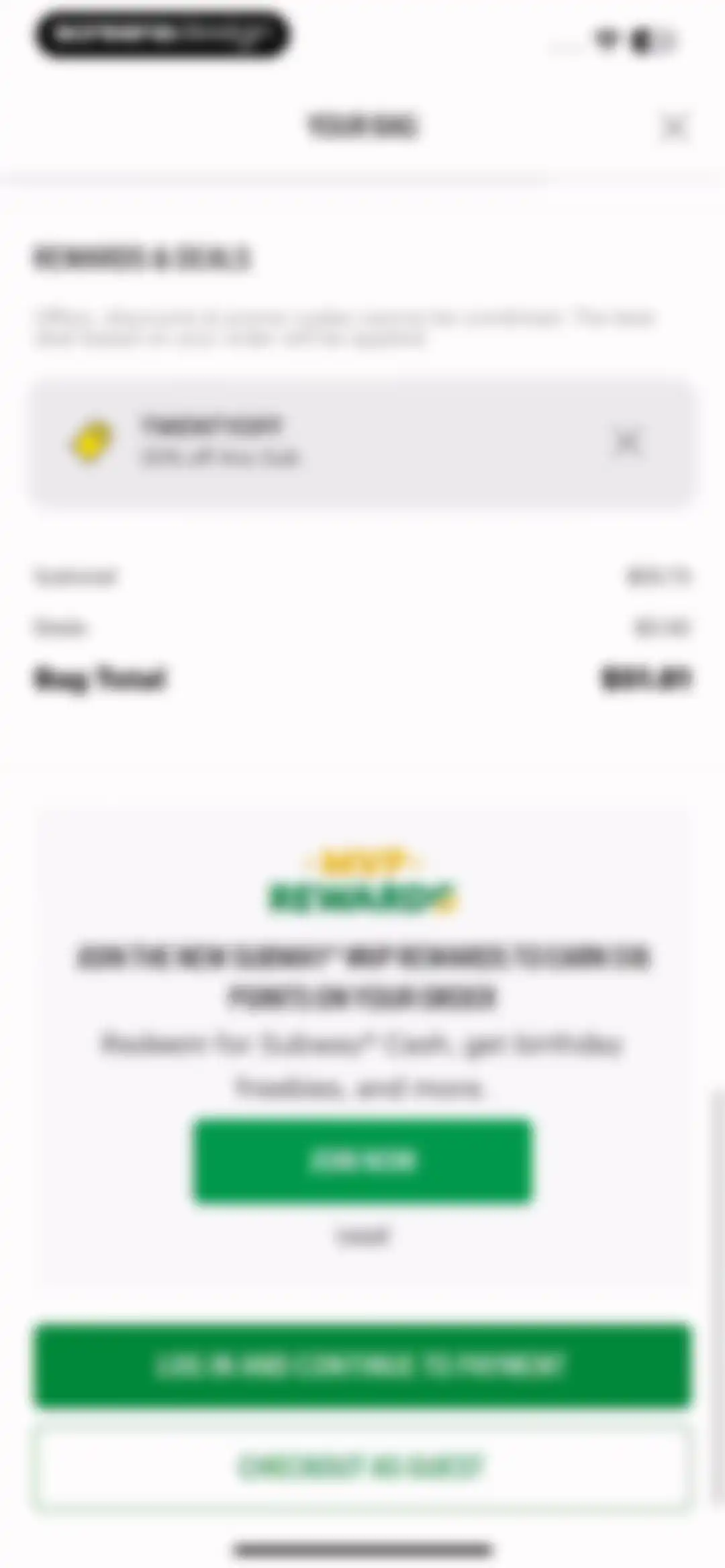 Subway® screen 61