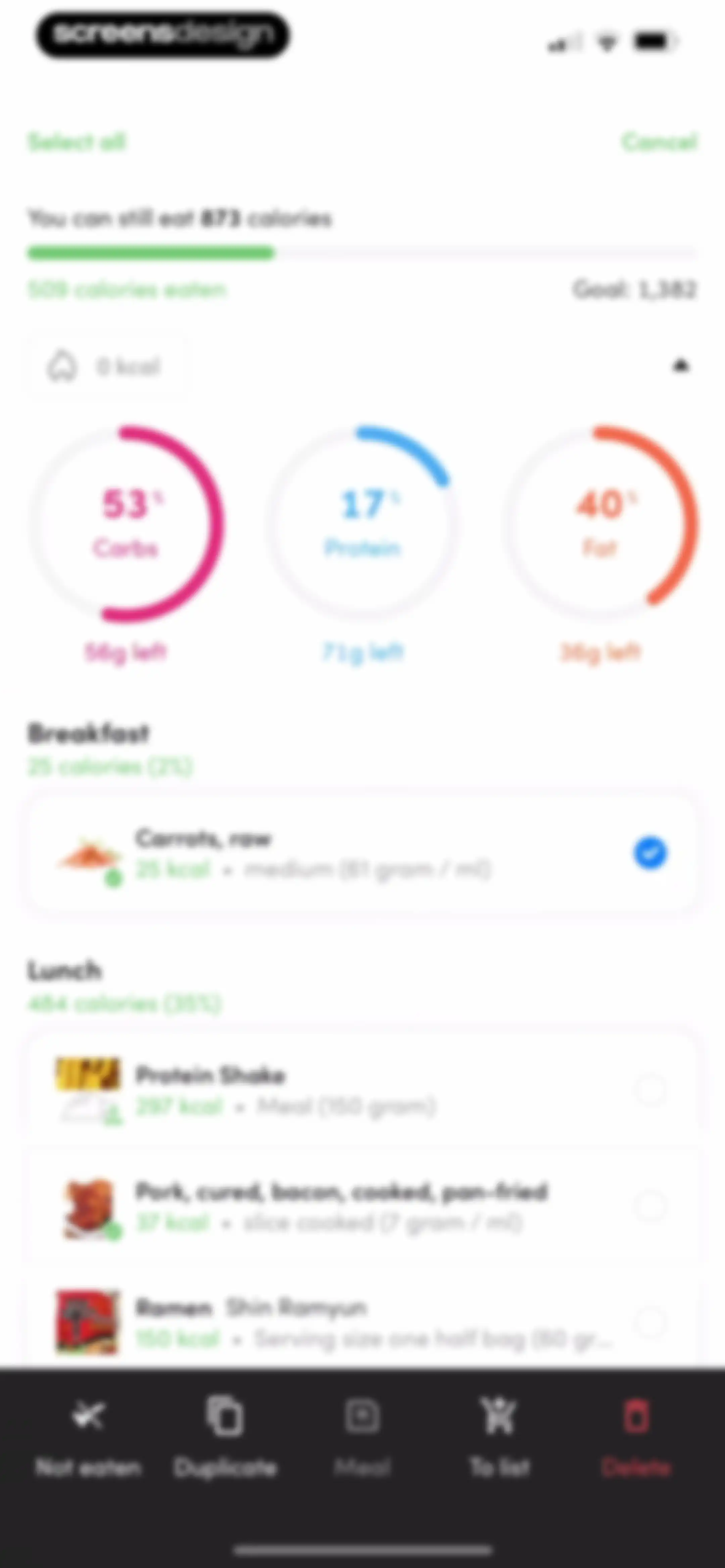 Calories and nutrition tracker screen 65