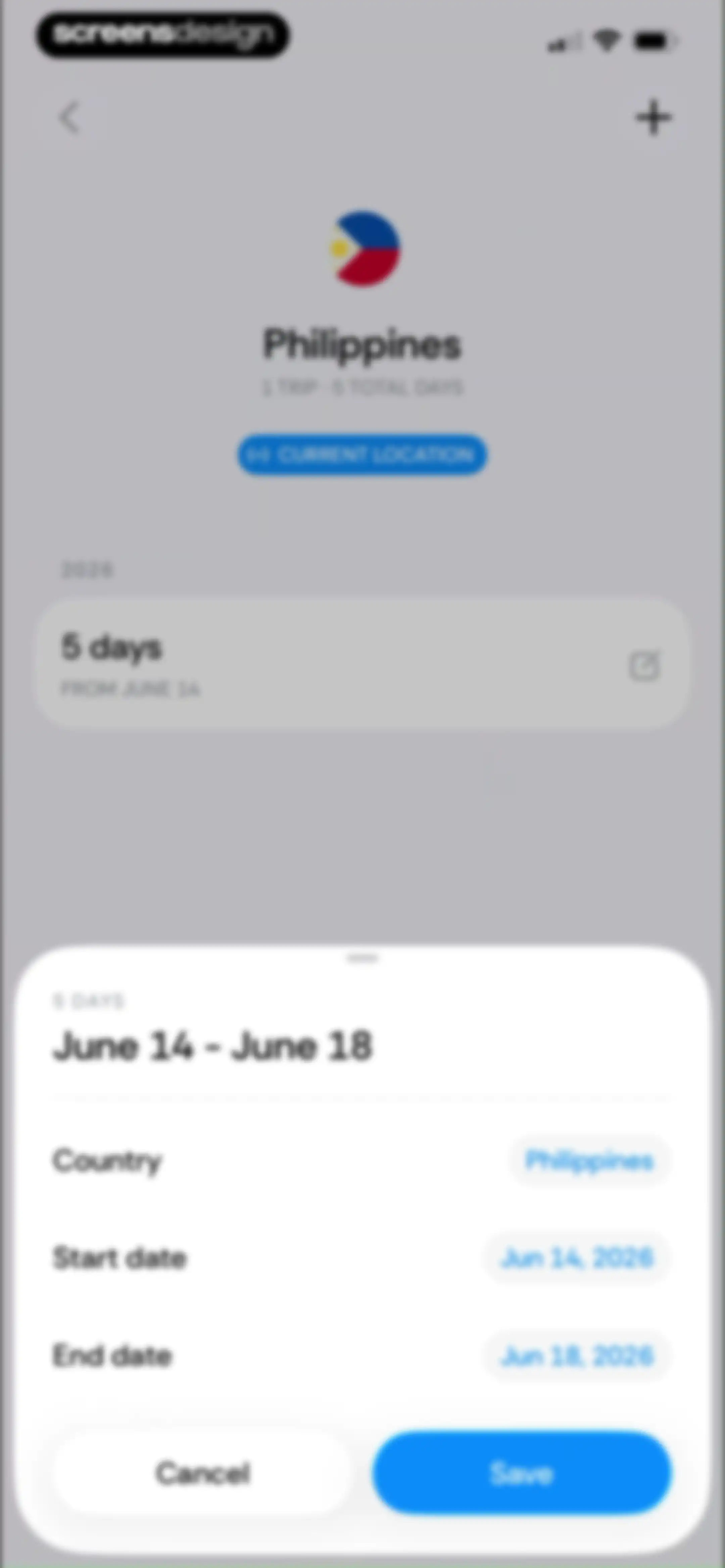 Country Days Tracker: Bounded screen 60