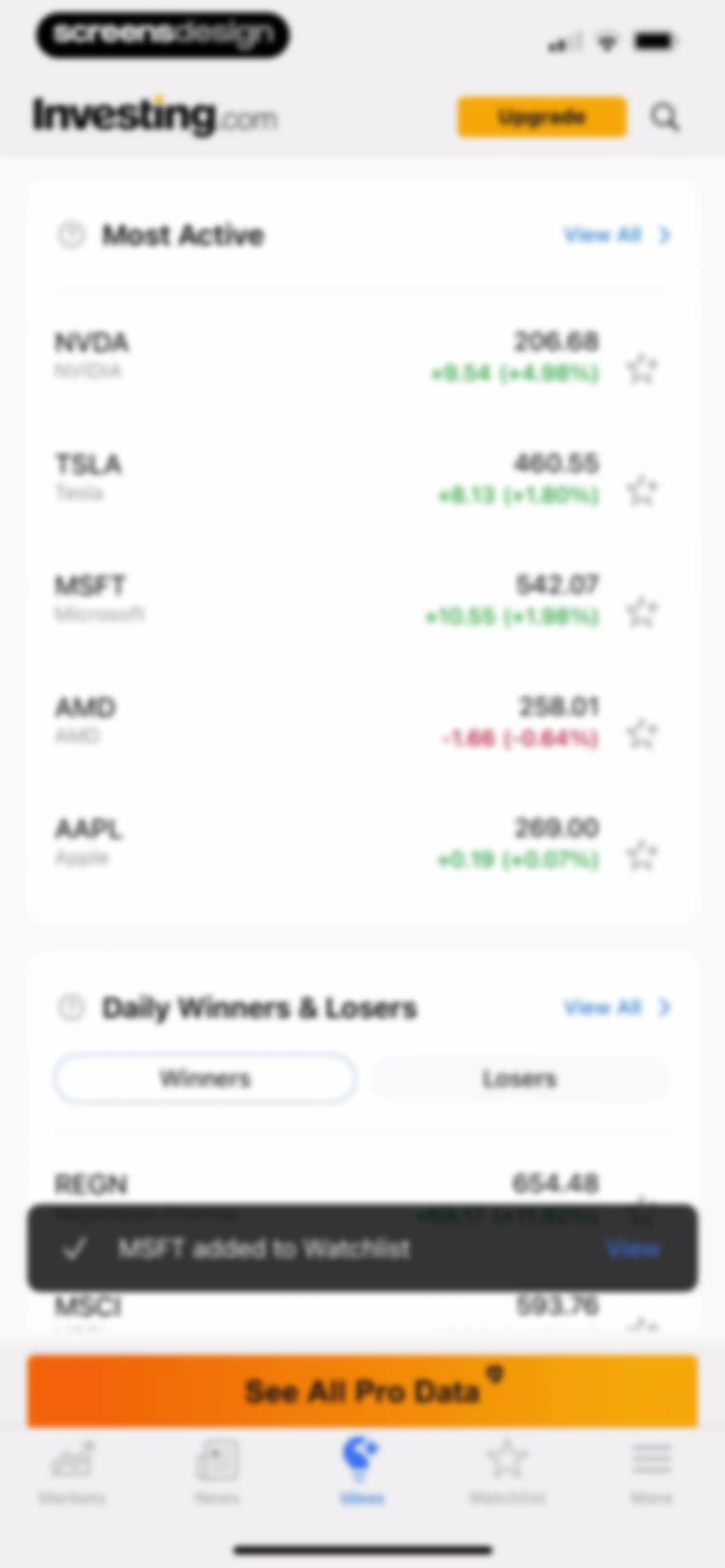Investing.com: Stock Market screen 110