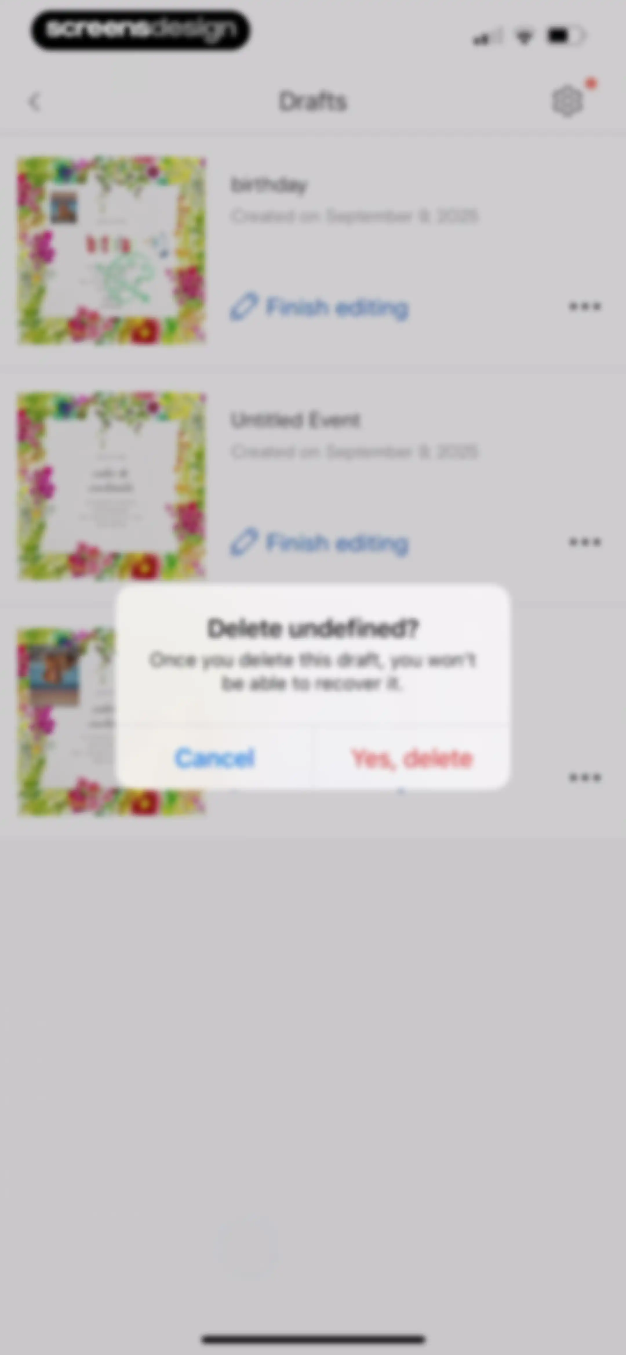 Paperless Post: Invitations screen 123