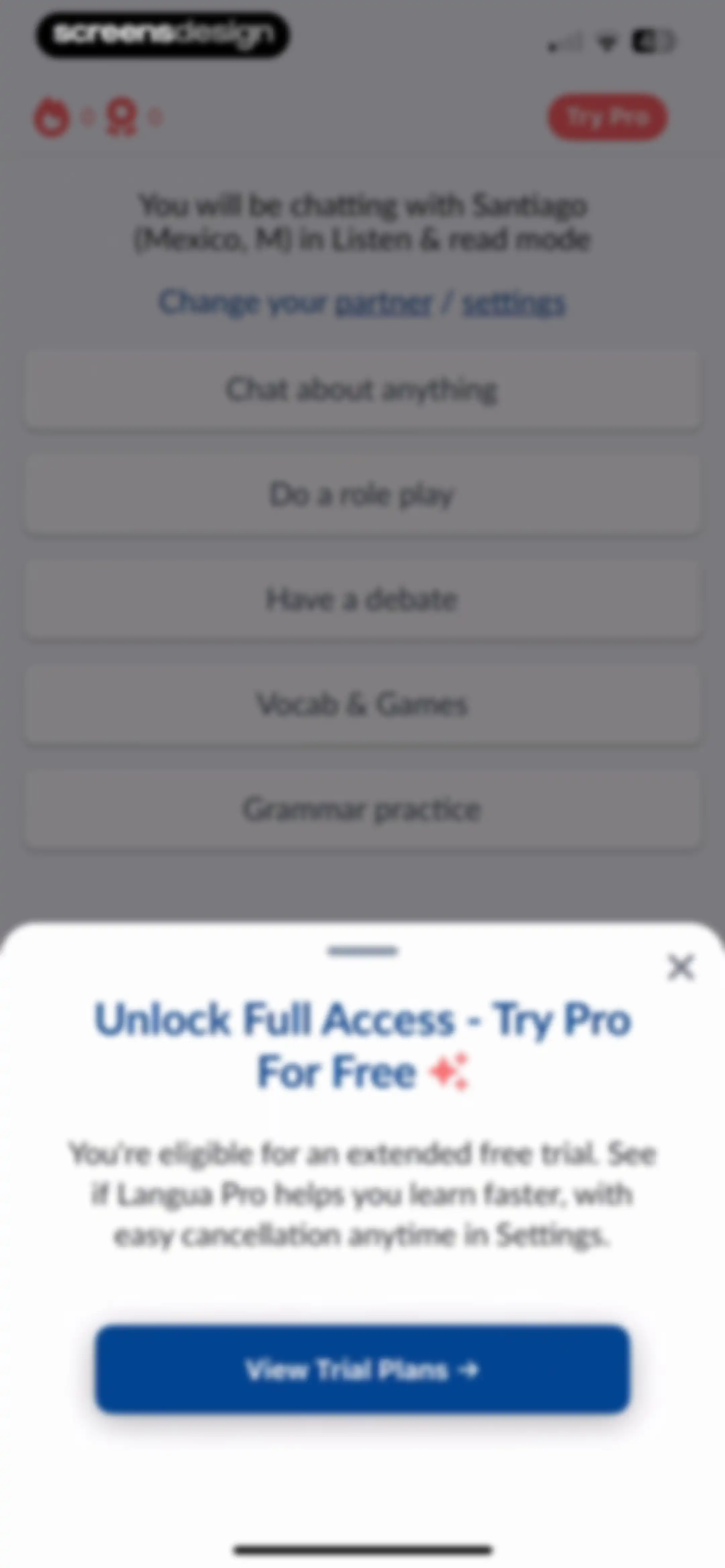 Langua: AI language learning screen 23