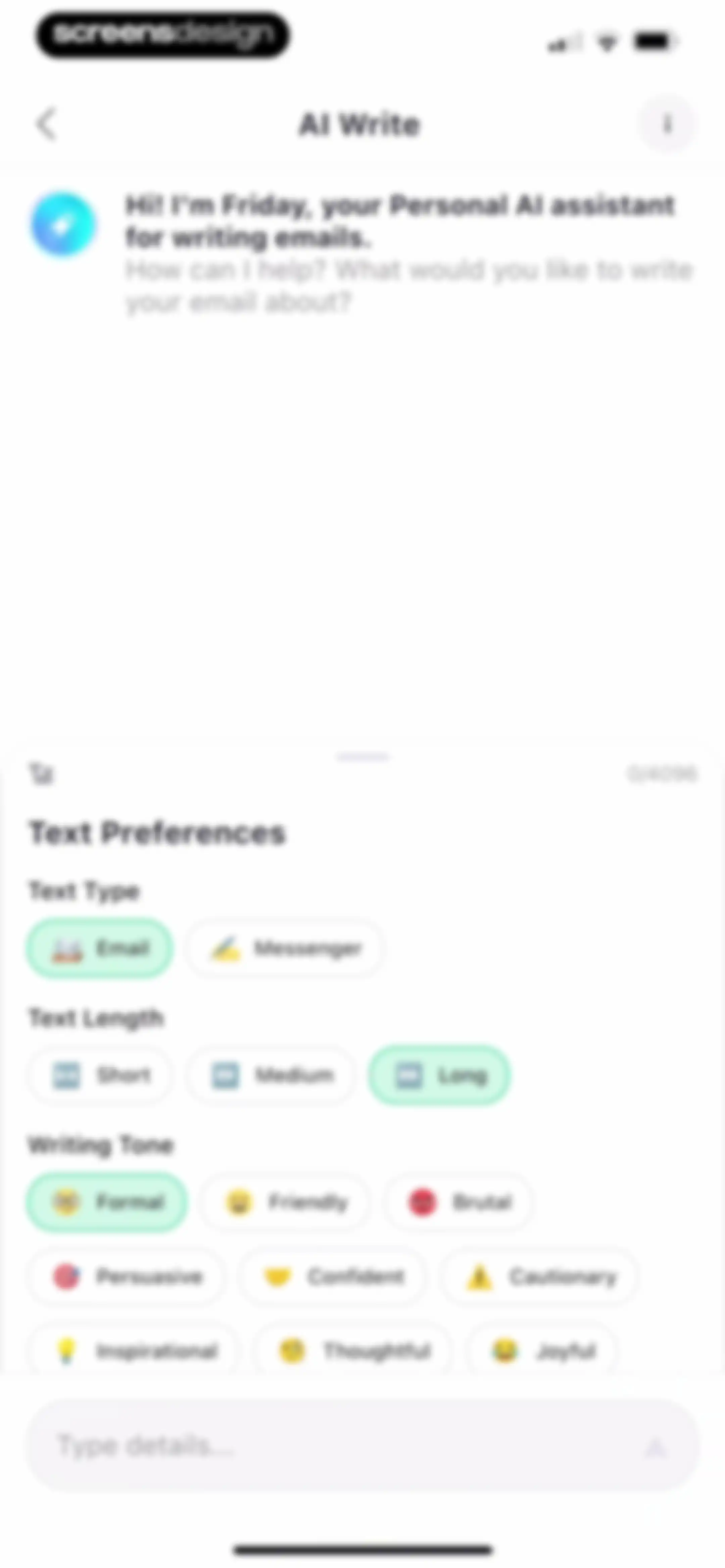 Friday AI Email Writer screen 57