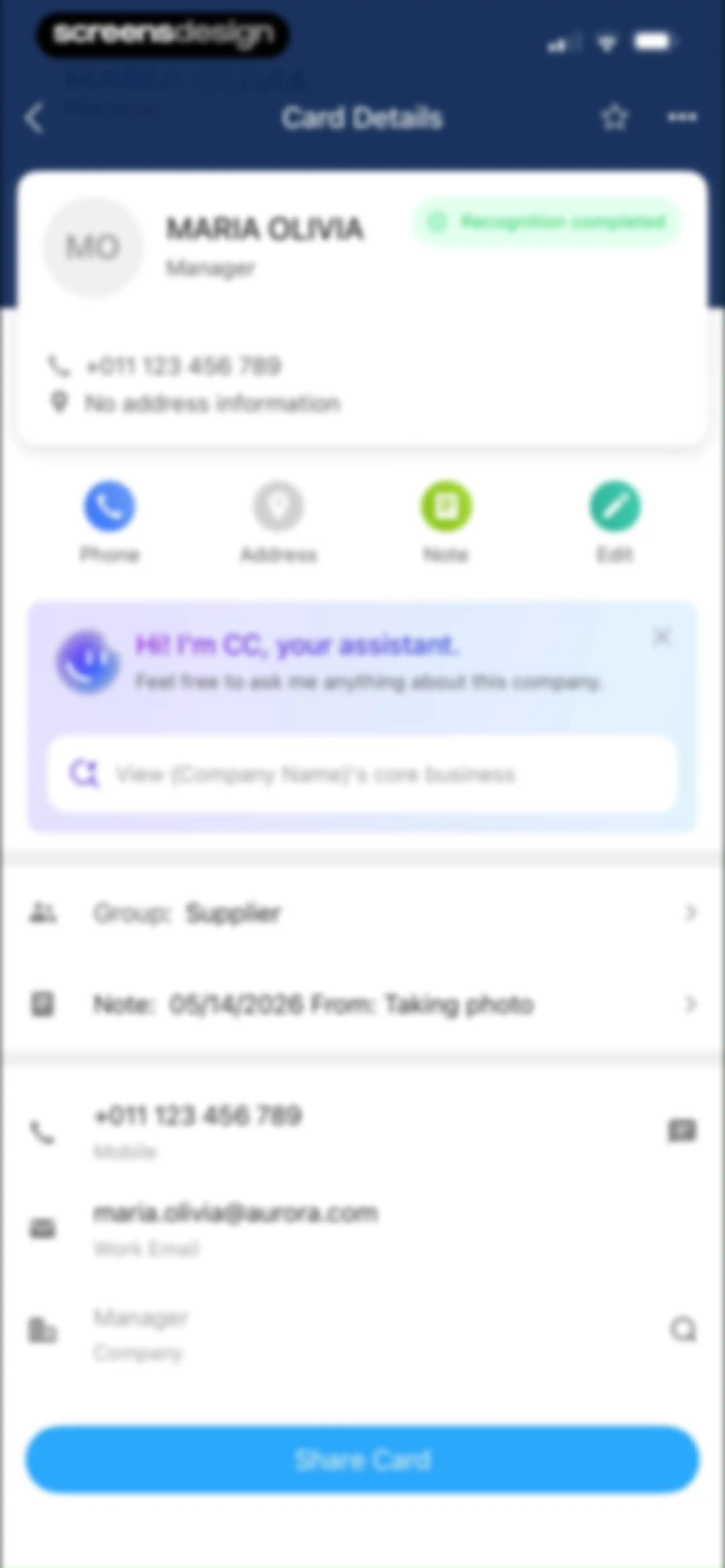 CamCard AI Business Assistant screen 124