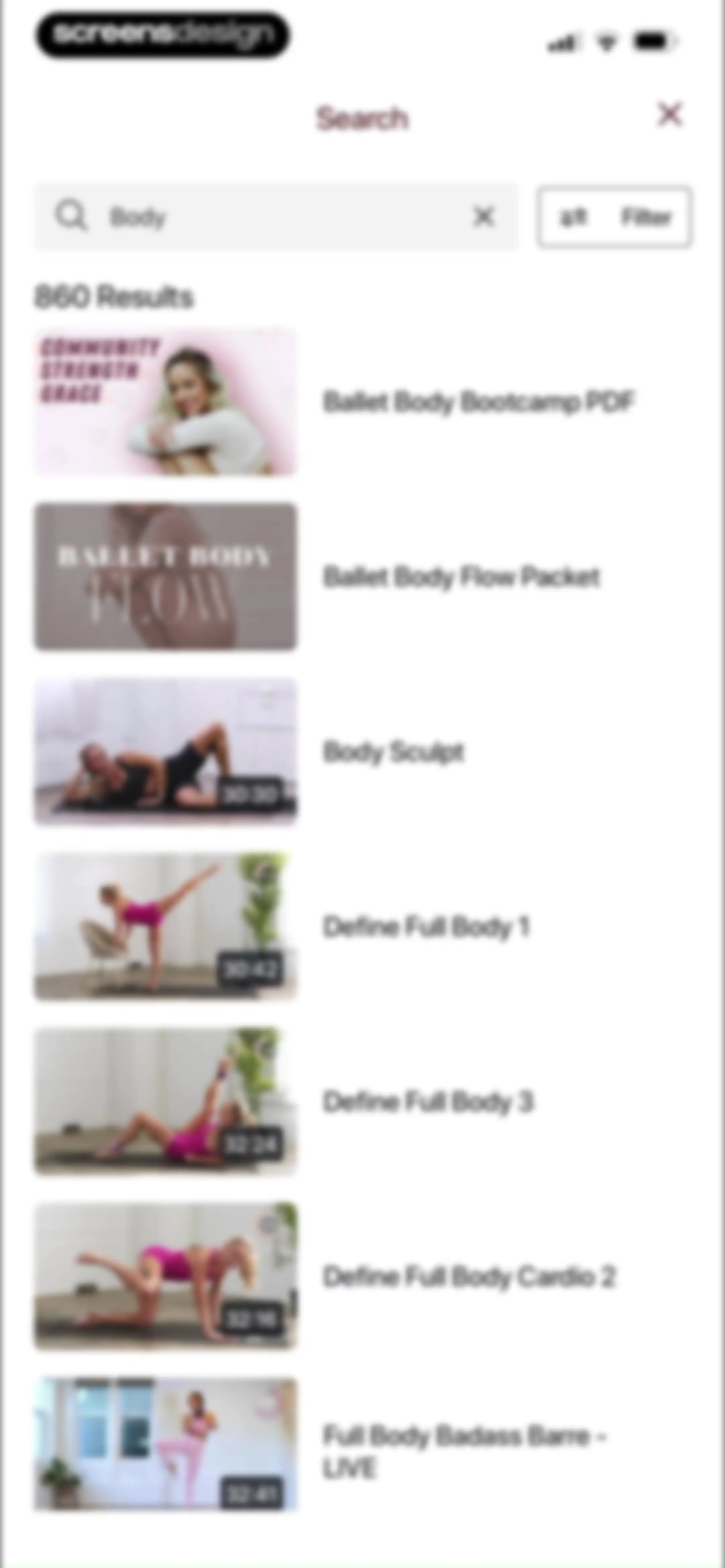 Barre Definition screen 67