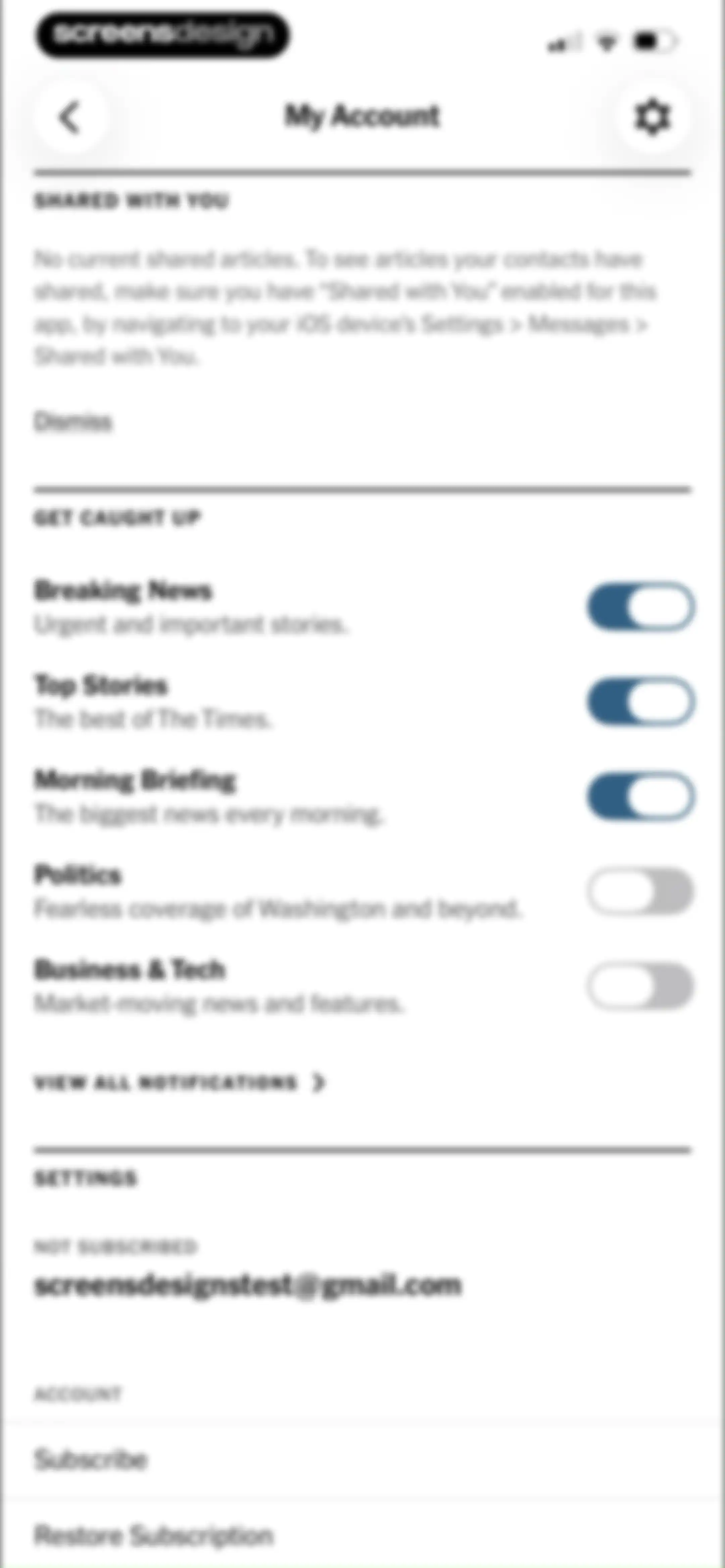 NYTimes: US and Global News screen 95