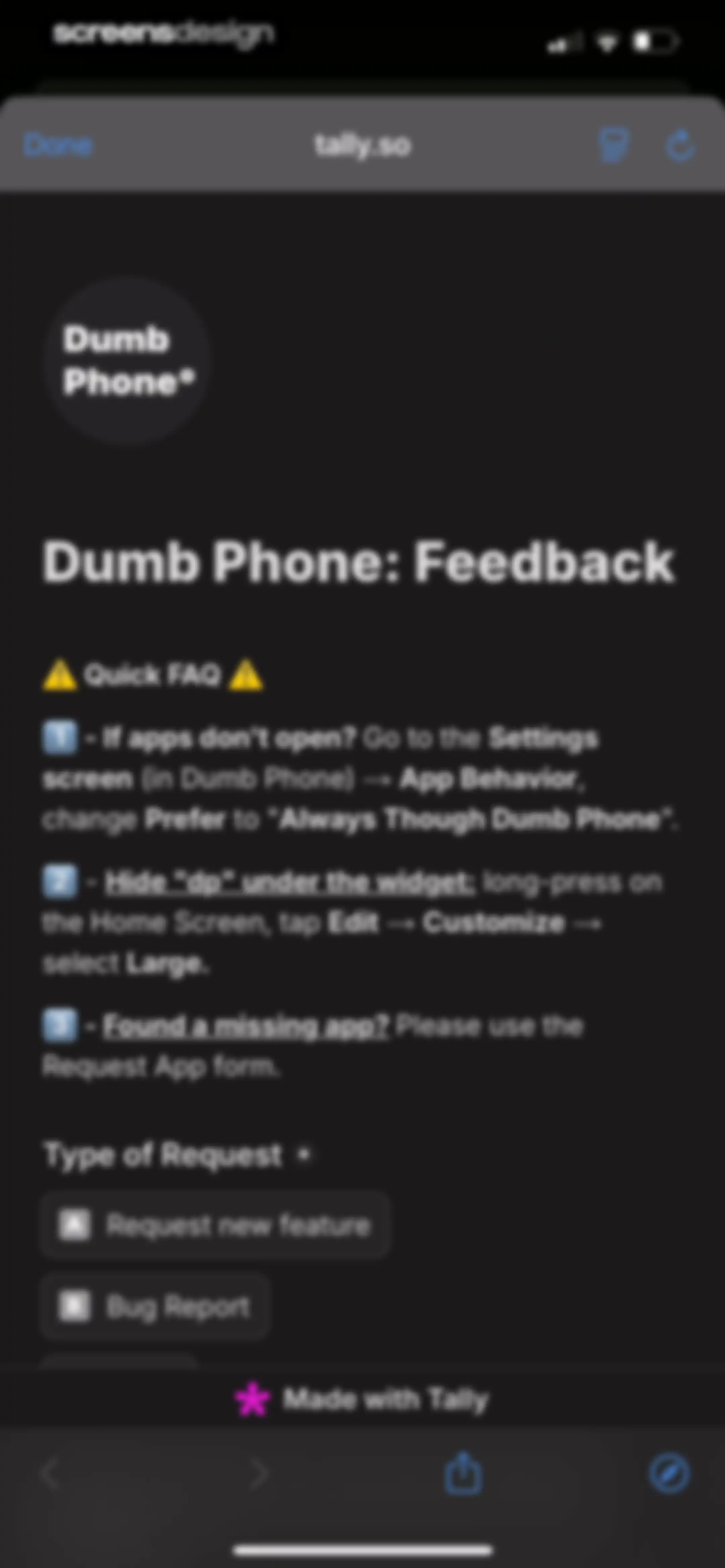 Dumb Phone (dp) screen 96