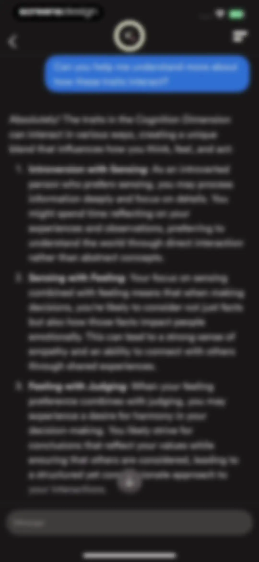 Dimensional: Personality Test screen 86
