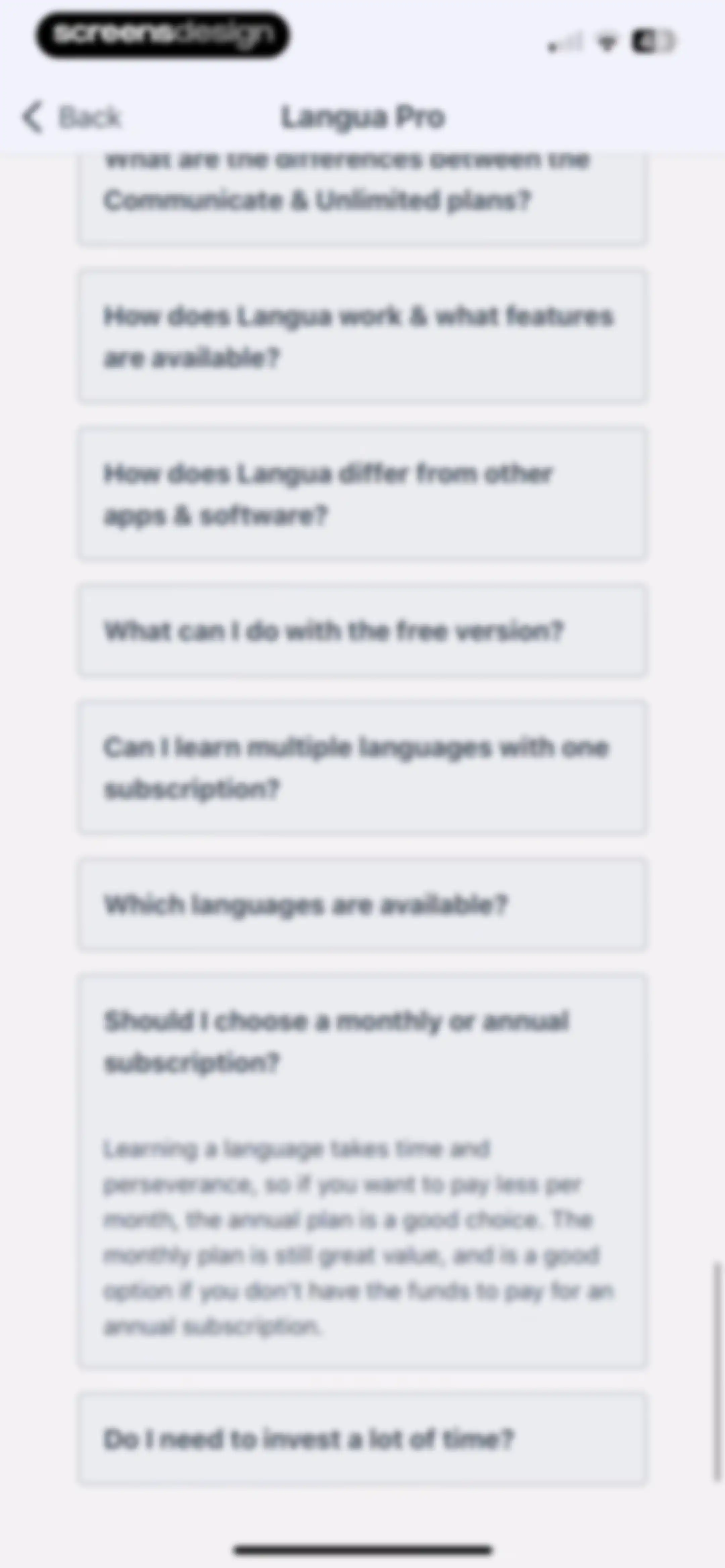 Langua: AI language learning screen 25
