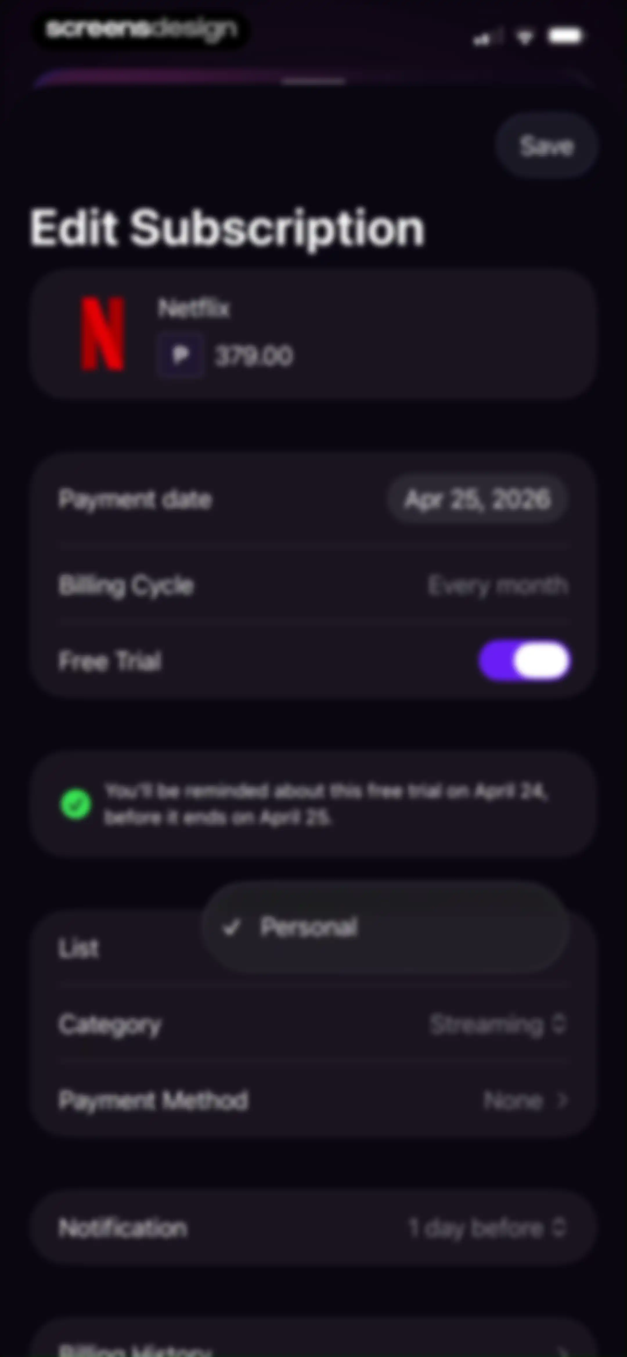 Subscription Manager: Orbit screen 16