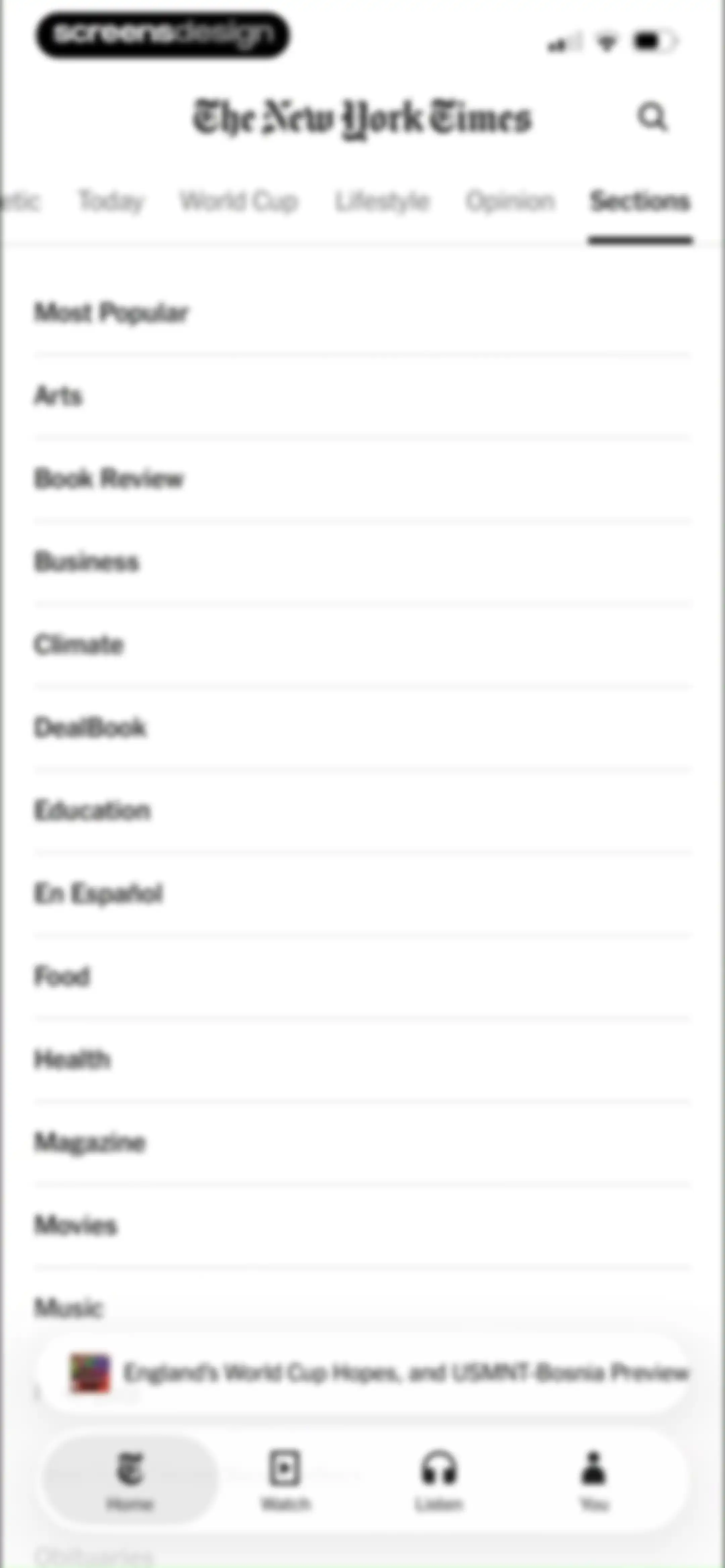NYTimes: US and Global News screen 40