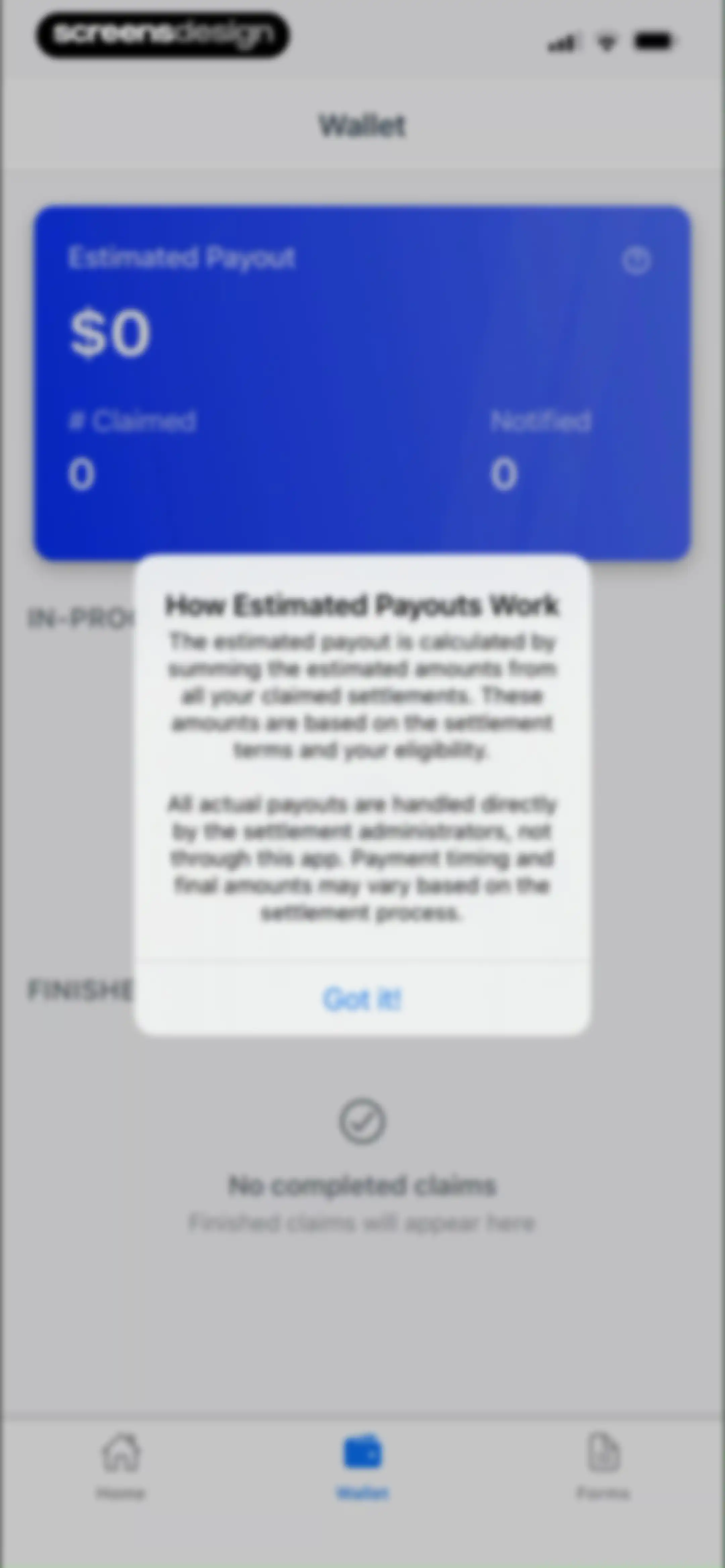 Payout: Claim Class Actions screen 37