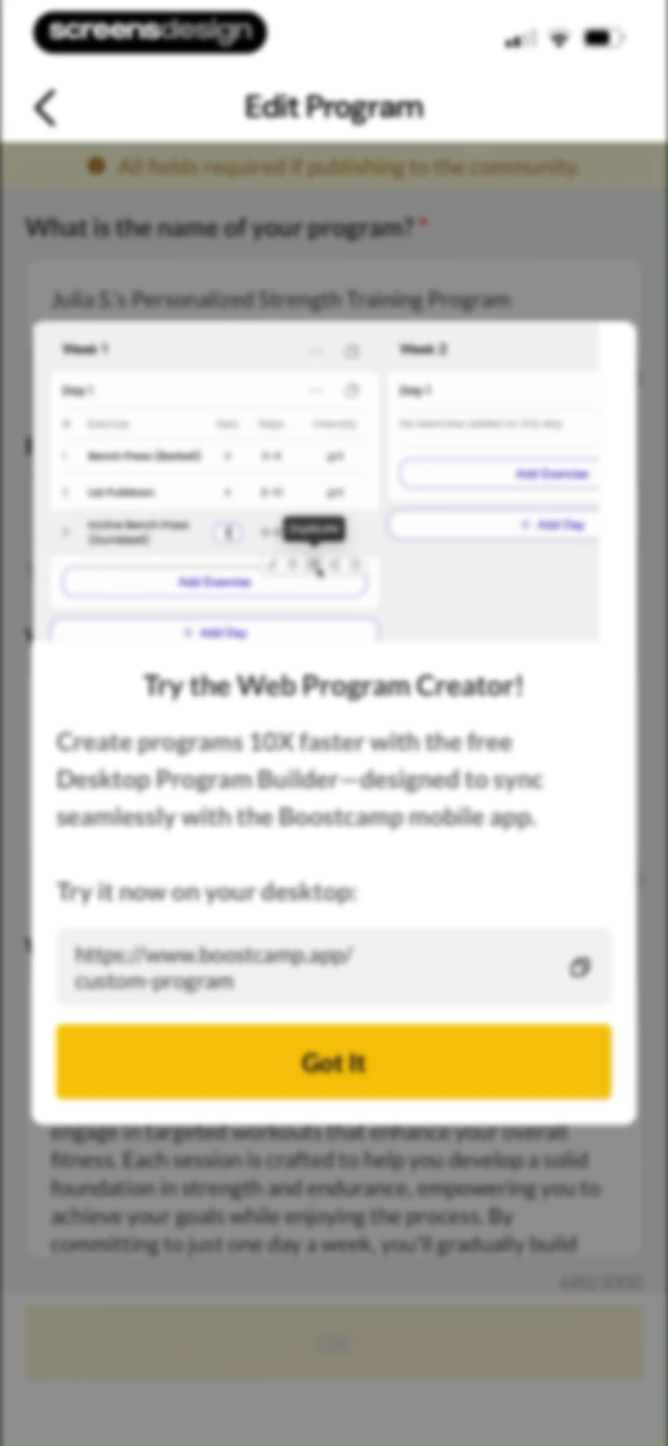 Boostcamp: Workout Programs screen 95