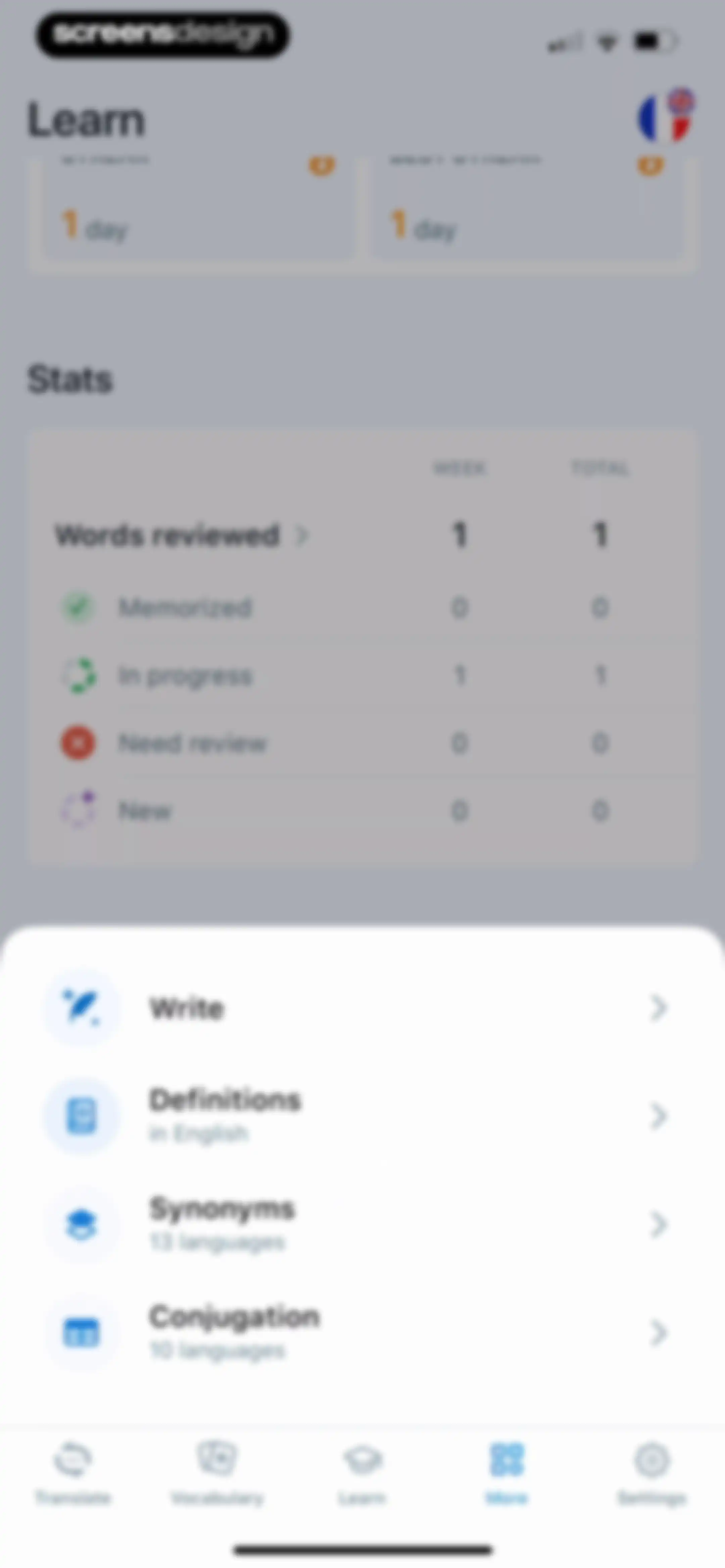 Reverso translate and learn screen 124