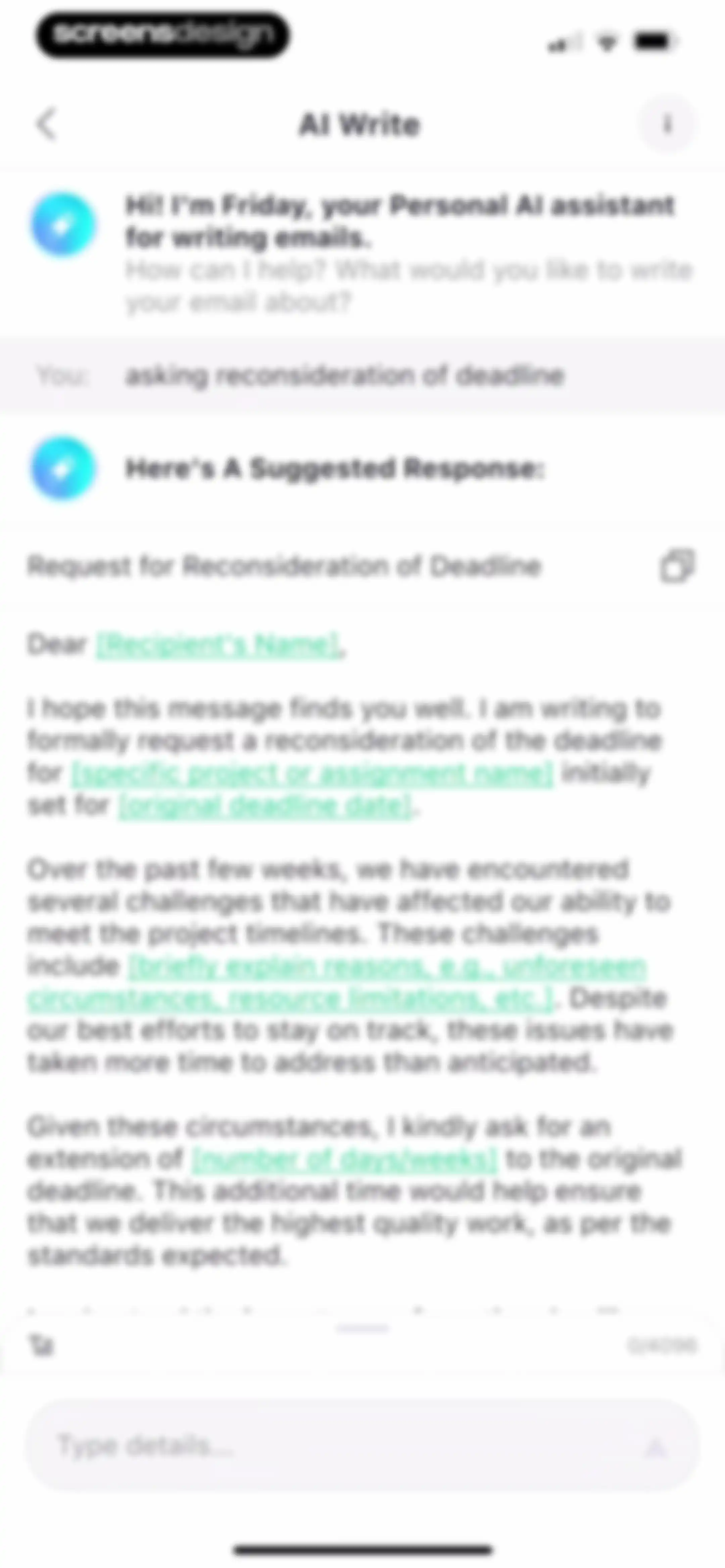 Friday AI Email Writer screen 59
