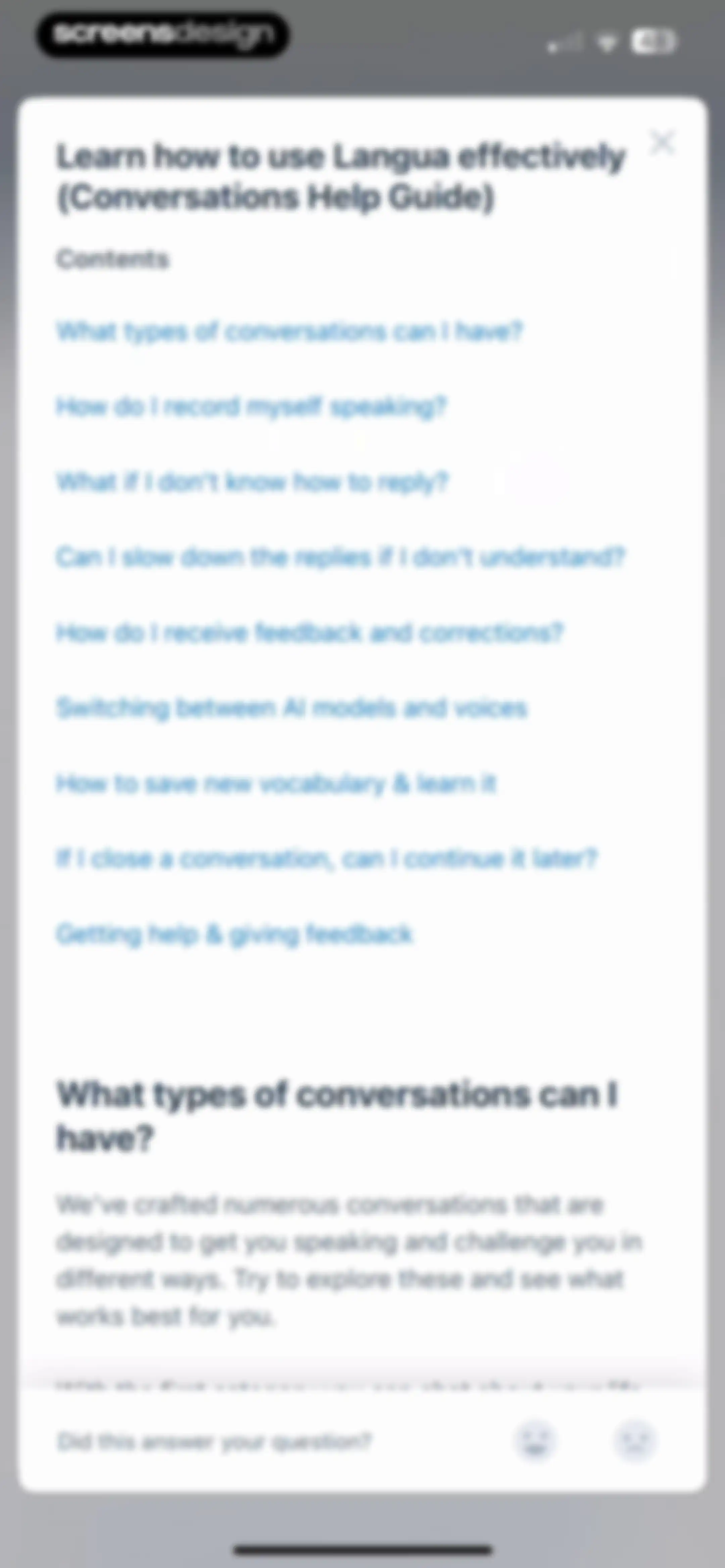 Langua: AI language learning screen 61