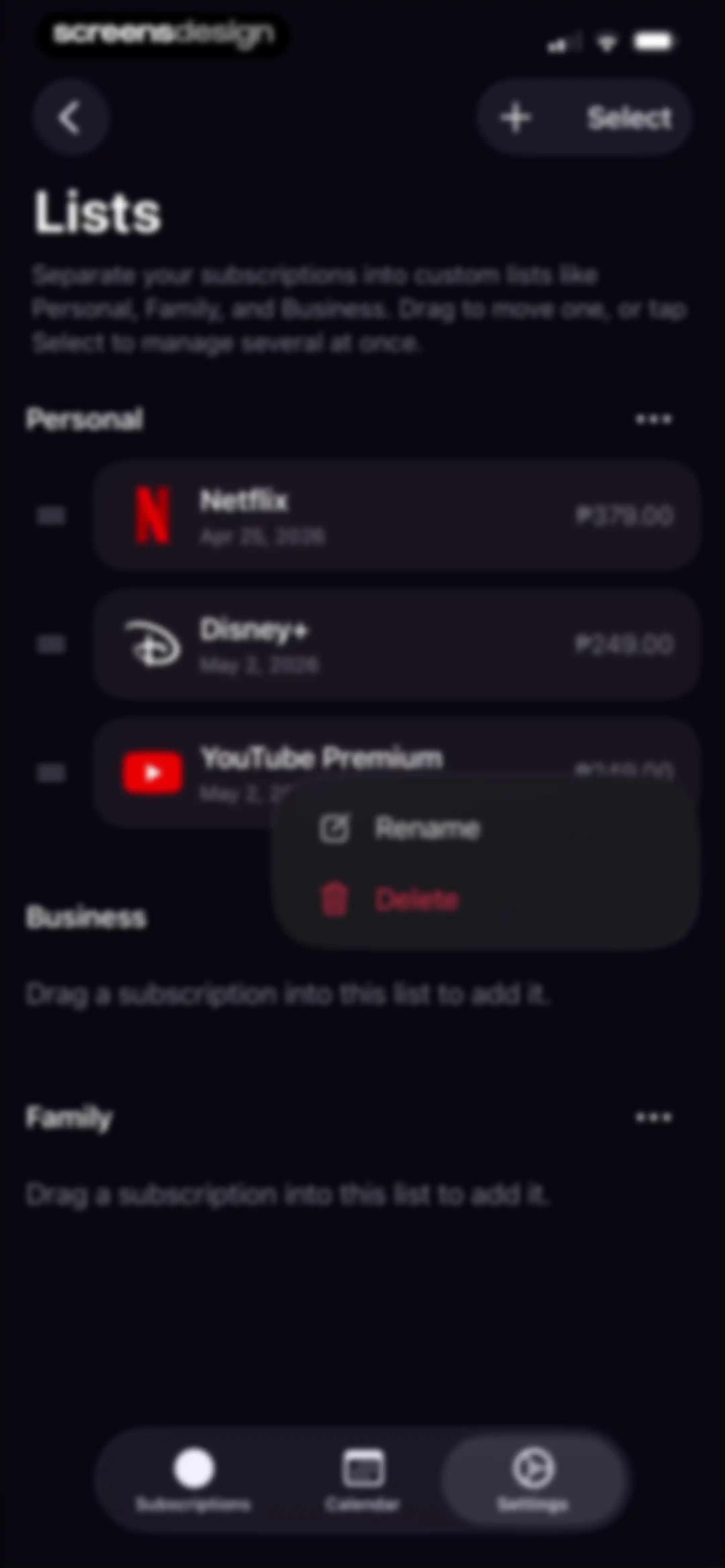 Subscription Manager: Orbit screen 50
