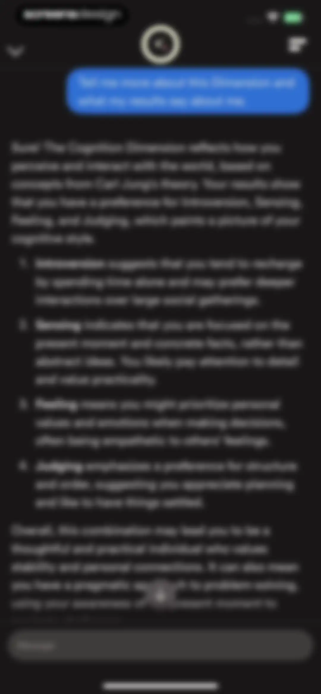 Dimensional: Personality Test screen 53