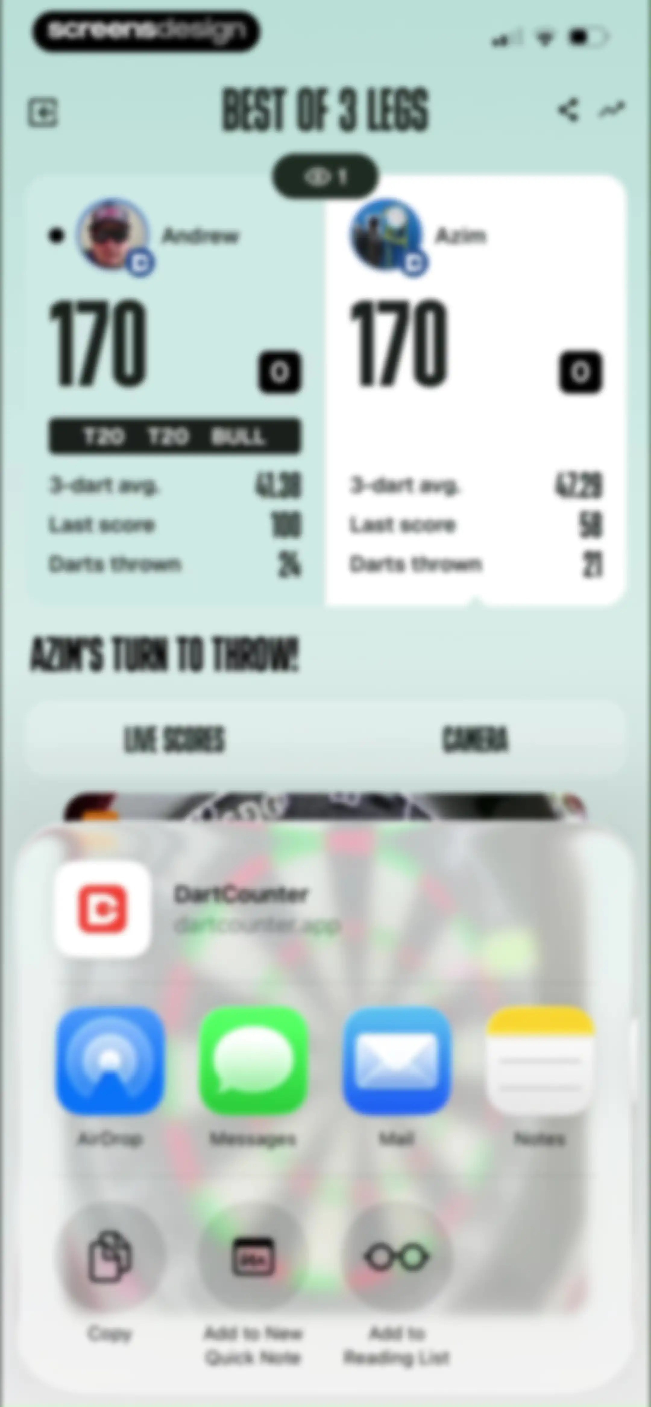 DartCounter screen 85