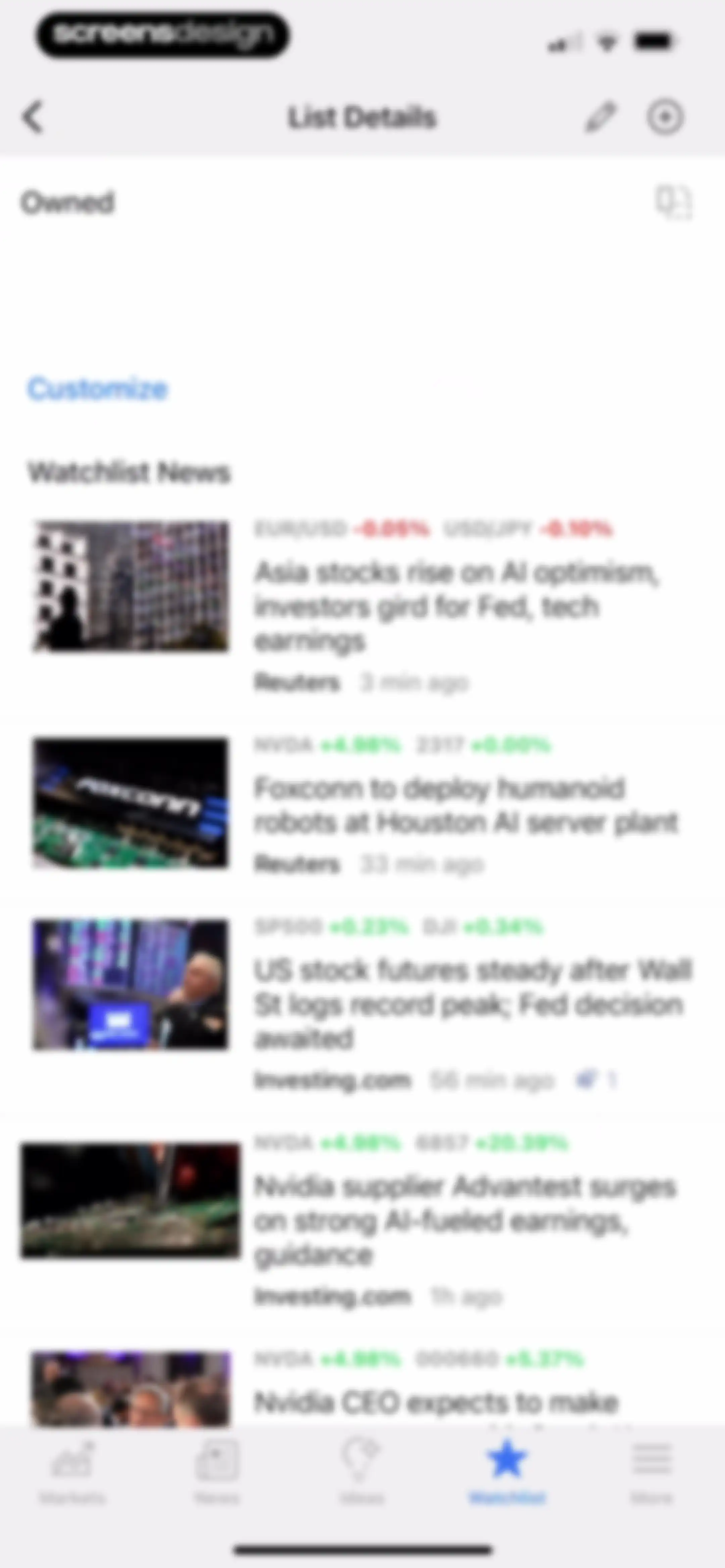 Investing.com: Stock Market screen 130