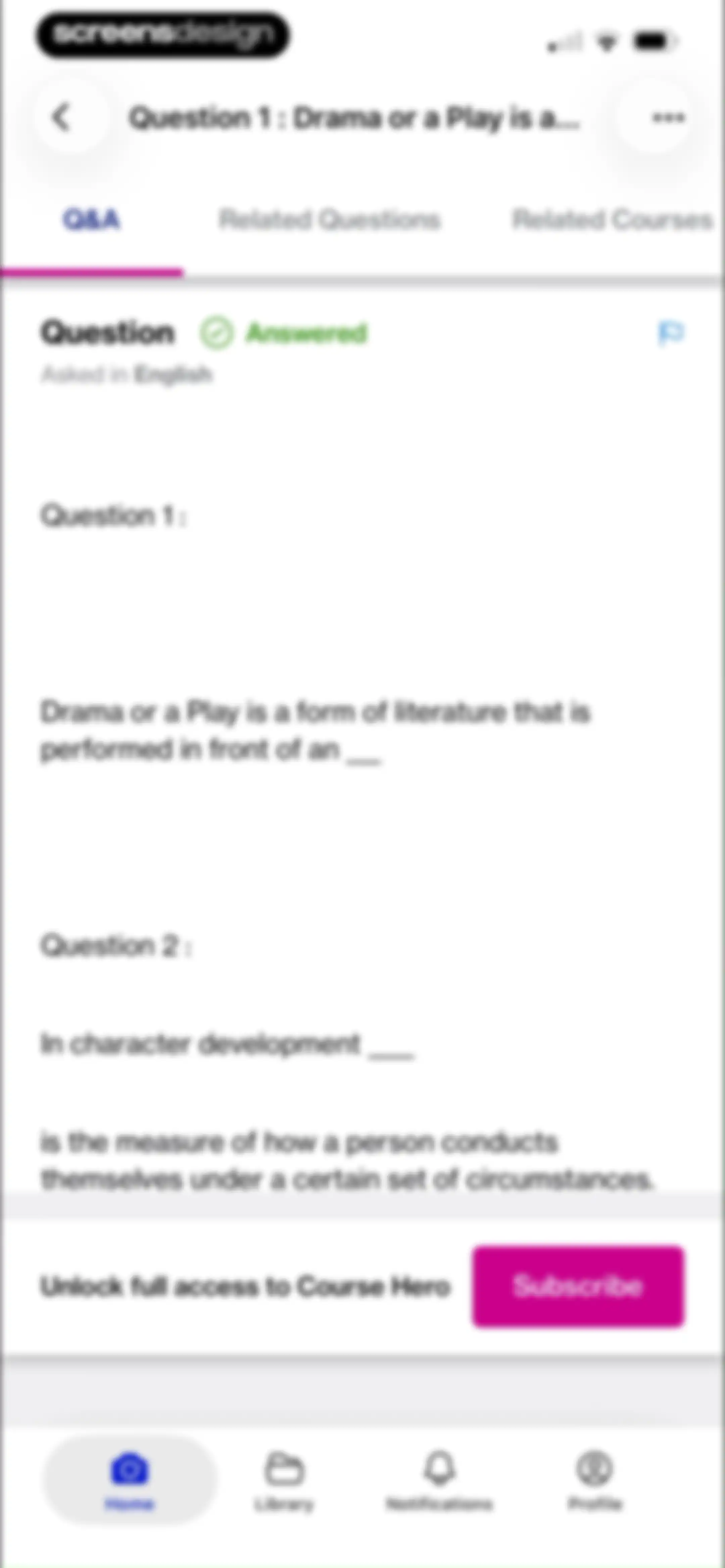 Course Hero: AI Homework Help screen 43