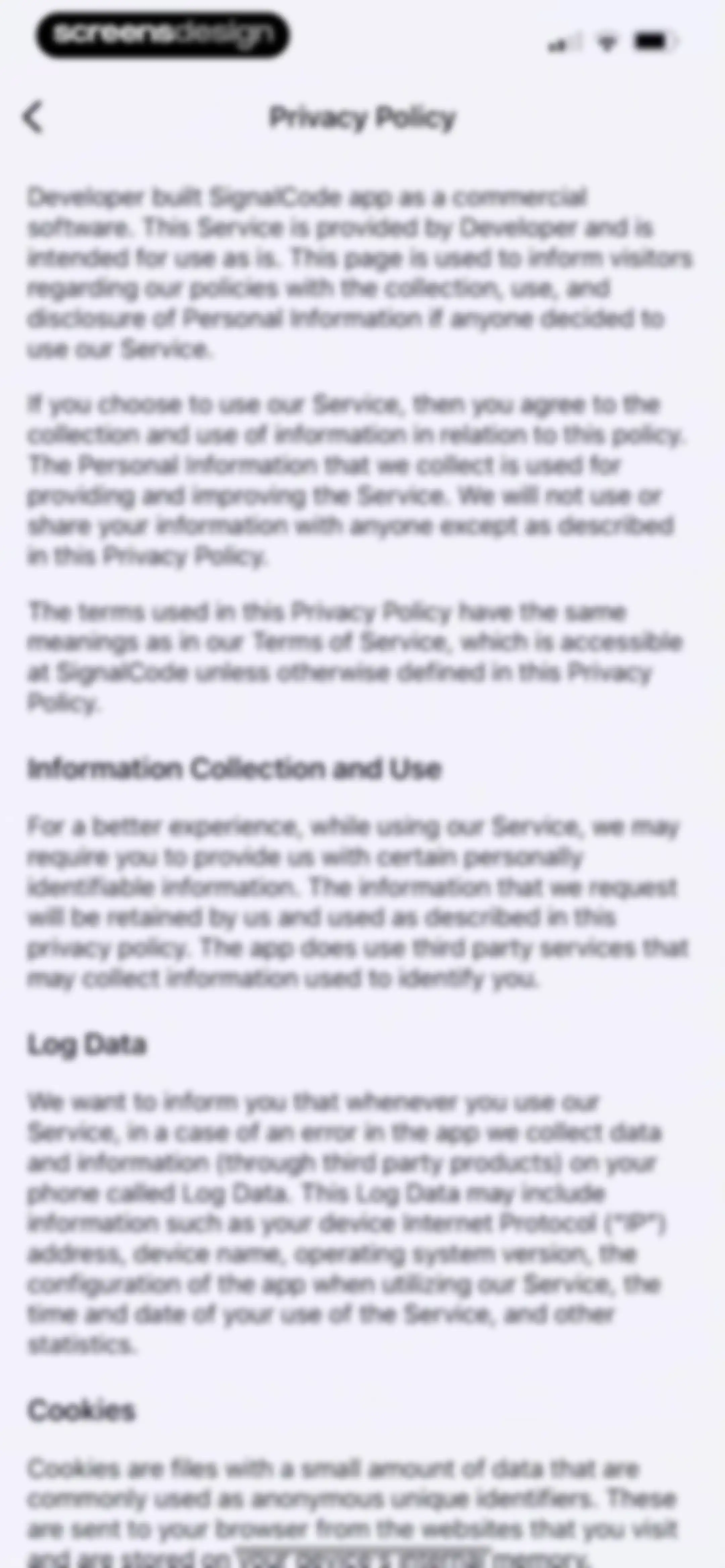 Signal Code screen 20