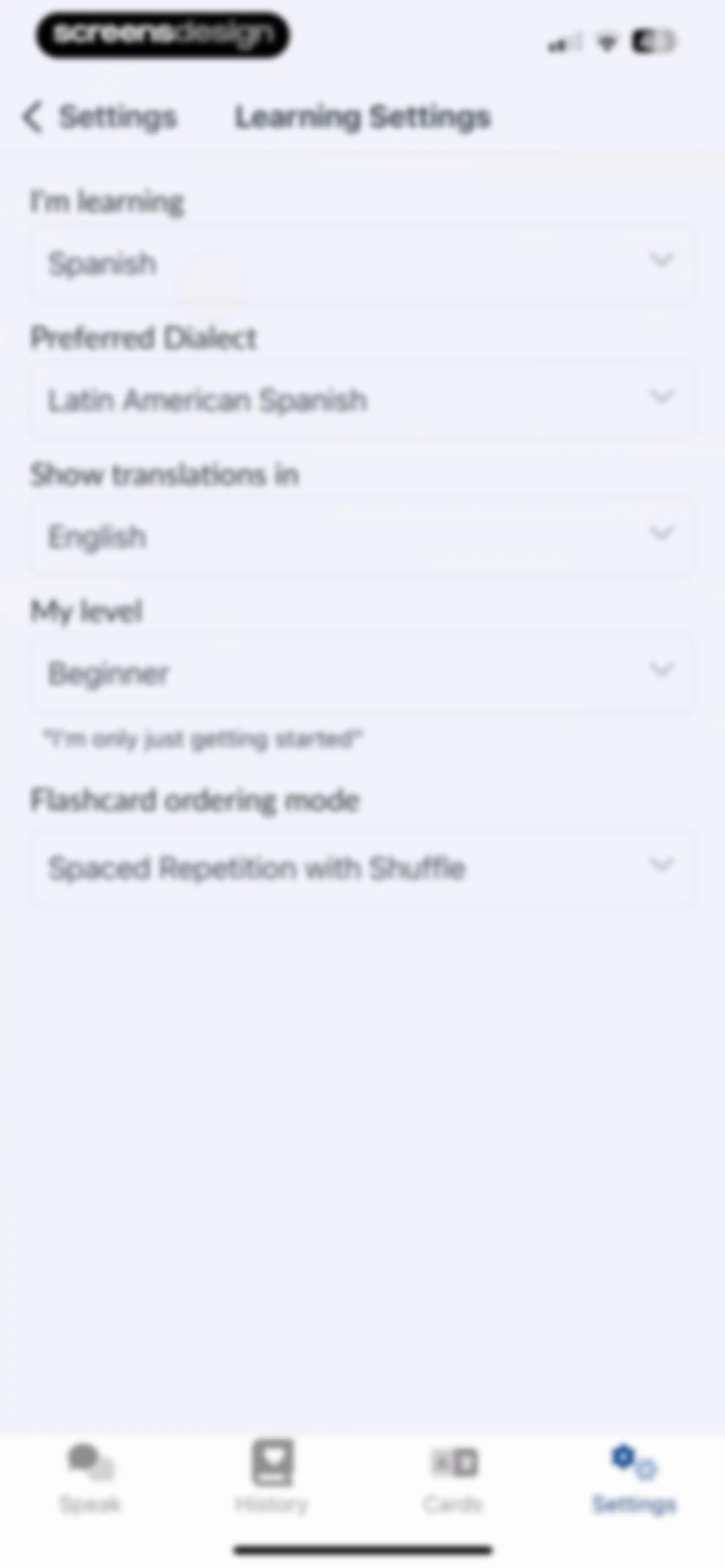 Langua: AI language learning screen 117