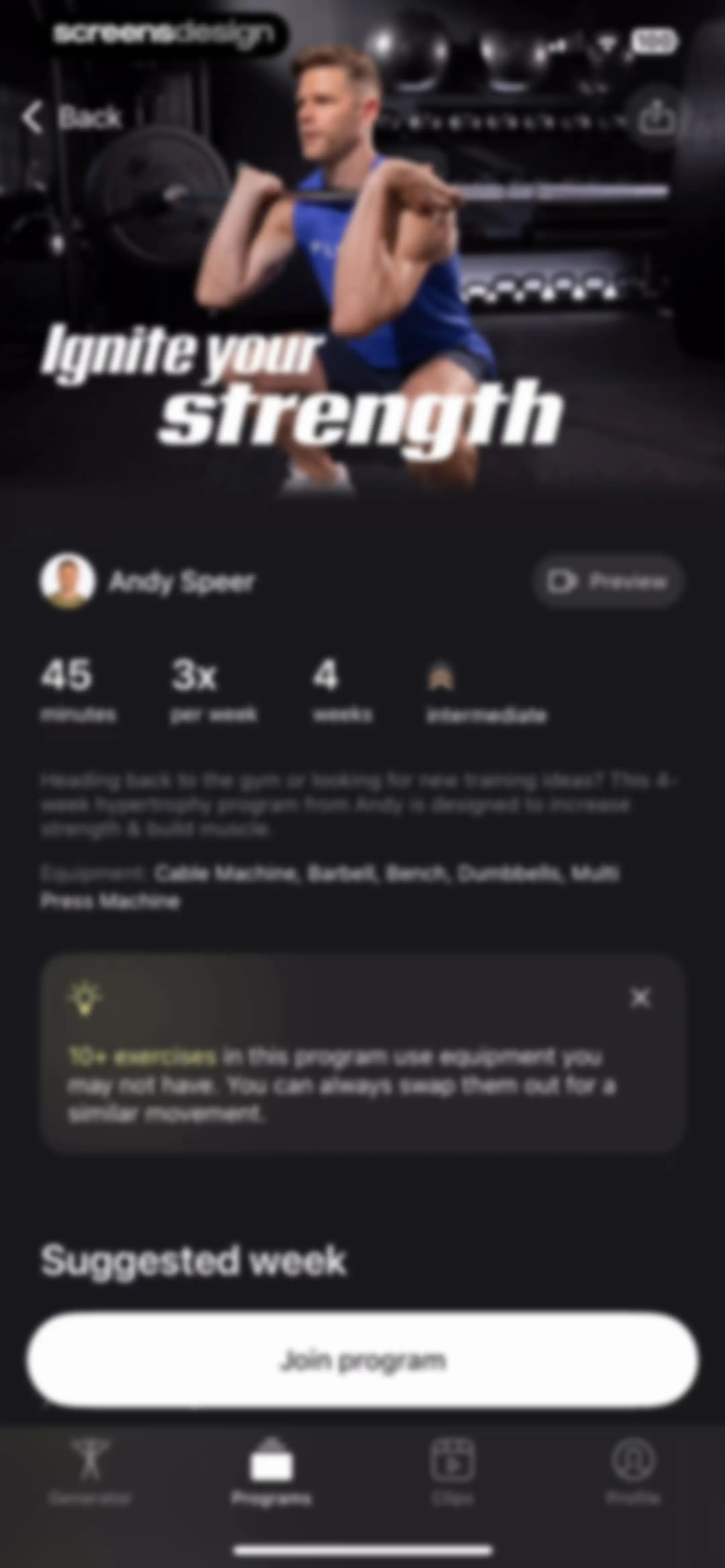 Peloton Strength+ screen 87