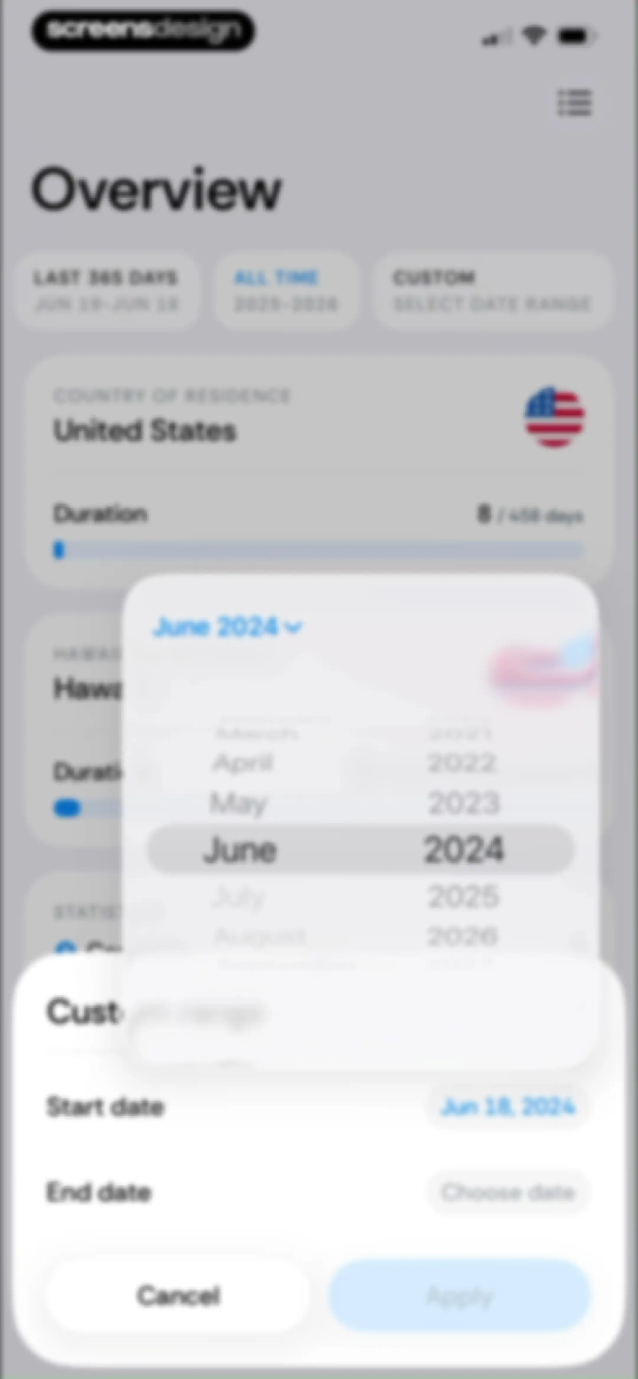 Country Days Tracker: Bounded screen 69
